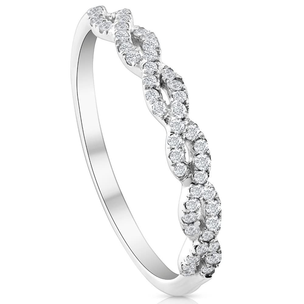 1/4 Carat (ctw) Round White Diamond Ladies Swirl Wedding Ring - 10k White Gold Engagement Band for Women - Perfect for Bridal, Anniversary, and Special Occasions