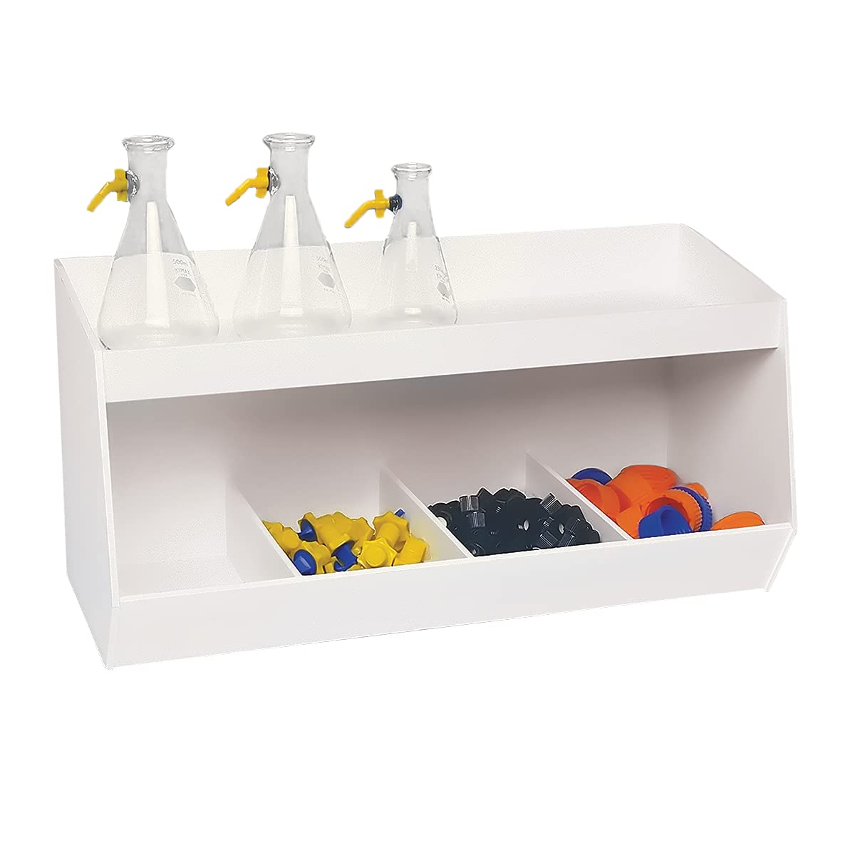 TrippNT 4-Bin Lab Storage Shelf - Durable Plastic Organizer for Science Labs, Classrooms & Home Use - Perfect for Storing Chemicals, Tools & Supplies