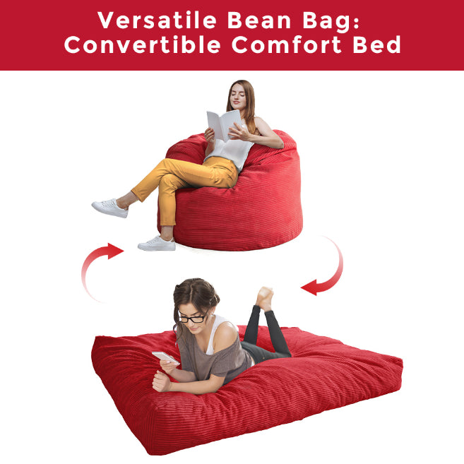 MAXYOYO Giant Bean Bag Bed - Corduroy Convertible Chair & Floor Mattress for Adults | Comfortable Lounge Chair & Guest Bed for Living Room, Bedroom & Dorm