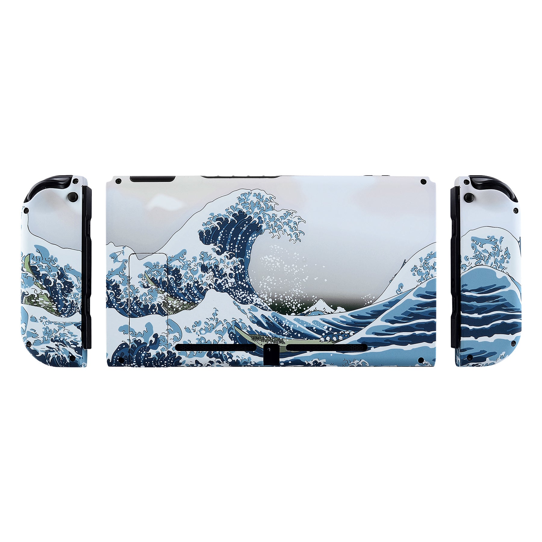 eXtremeRate Soft Touch Grip The Great Wave Back Plate for Nintendo Switch - DIY Replacement Shell with Full Button Set - Upgrade Your Joycon Controller Housing - Perfect for Gaming, Travel & Home Entertainment