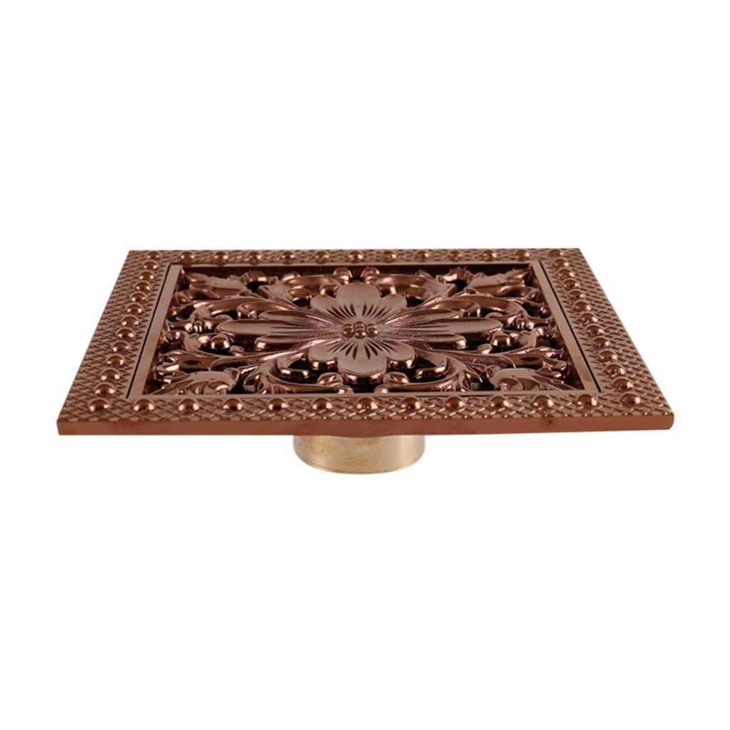 15cm Square Brass Shower Drain with Hair Strainer - Anti-Clog Bathroom Floor Drain for Showers, Baths & Wet Rooms | Durable 15x15cm Brass Trap Waste Grate (Color A)