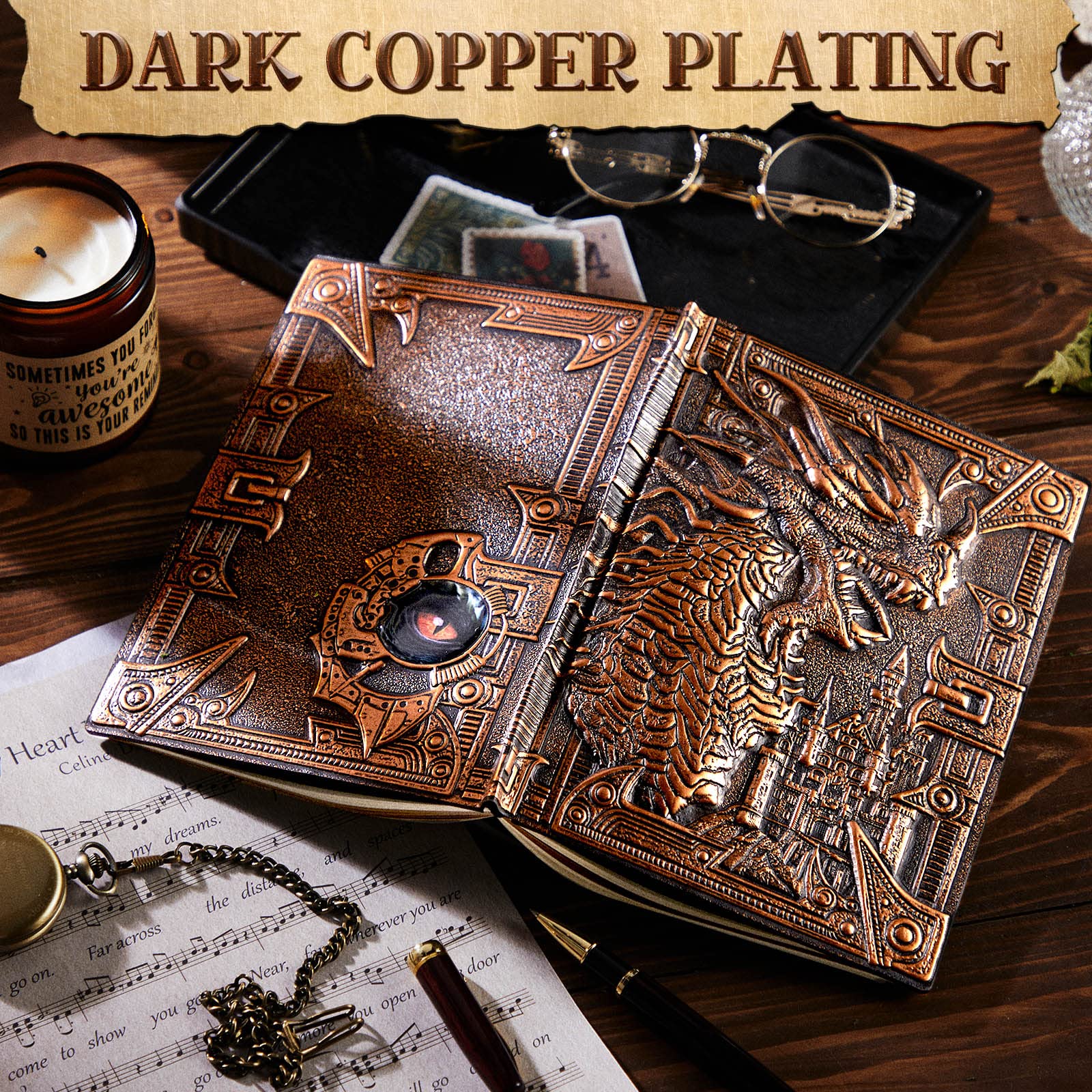 Antique Dragon Embossed Leather Journal Notebook - A5 Hardcover Lined Paper Writing Diary with Pen, Executive Travel Gift for Women & Men (Dark Red) - Perfect for Journaling, Note Taking, and Creative Writing