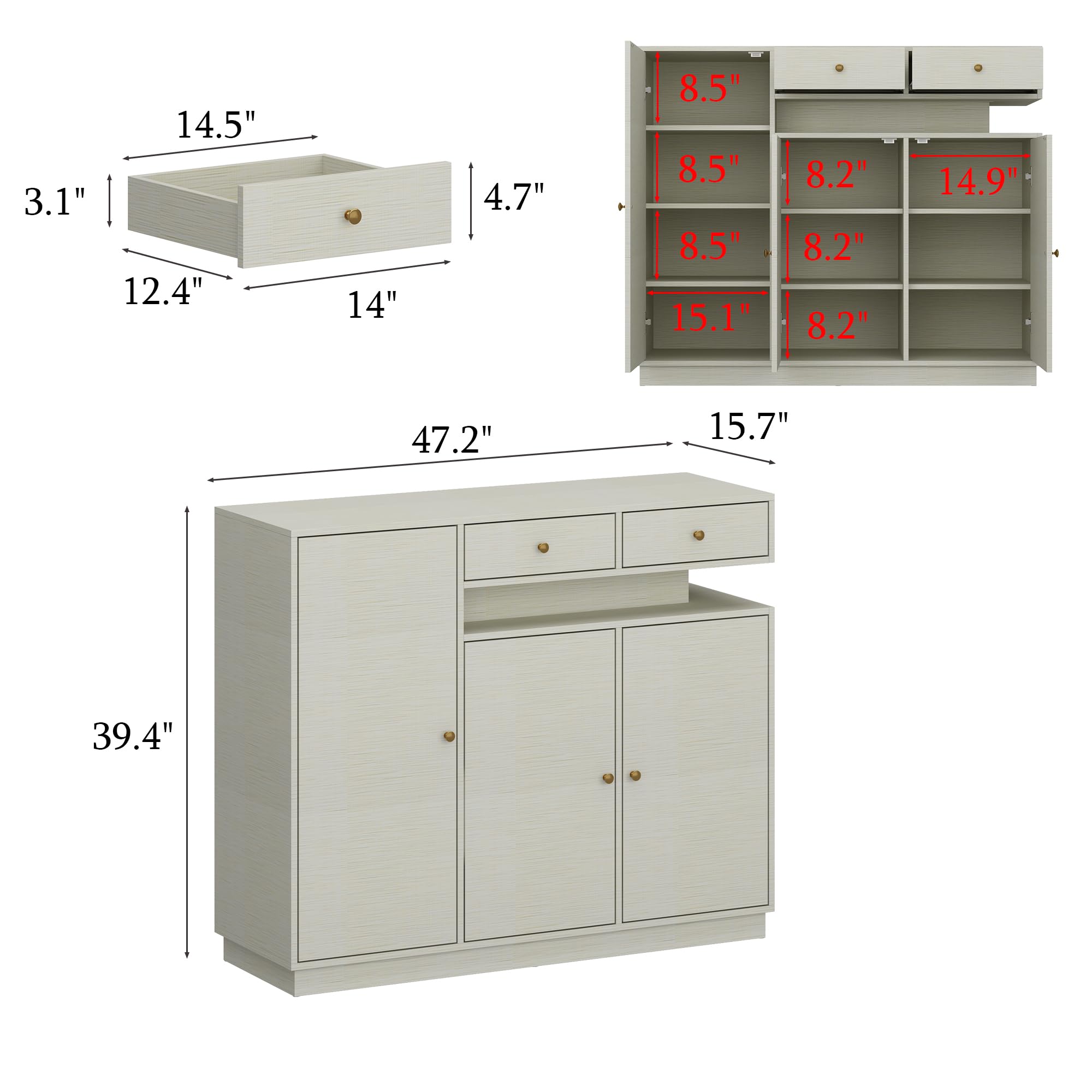 ECACAD LED Shoe Storage Cabinet with 3 Doors, 2 Drawers & 10 Compartments - Free Standing Shoe Organizer for Entryway, Living Room, Bedroom - Light Grey Shoe Rack for Sneakers, Boots & Heels Storage | Perfect for Small Spaces & Closet Organization
