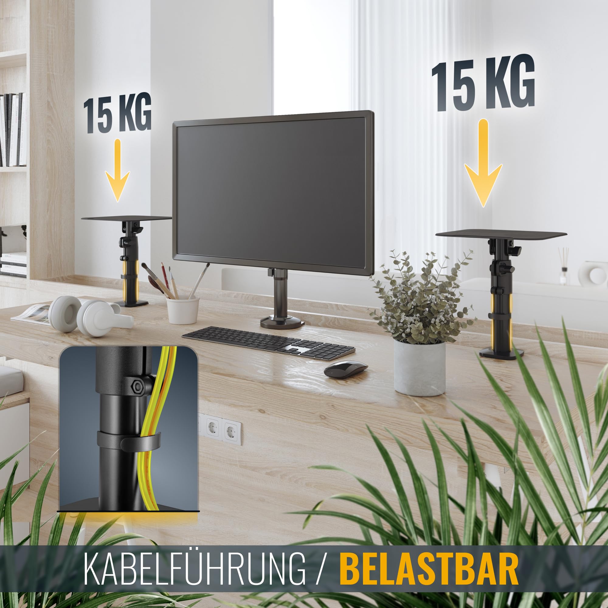 RICOO Universal Desk Speaker Stand (LH069-C) - Pair of Black Home Cinema & Studio Monitor Stands 9.06
