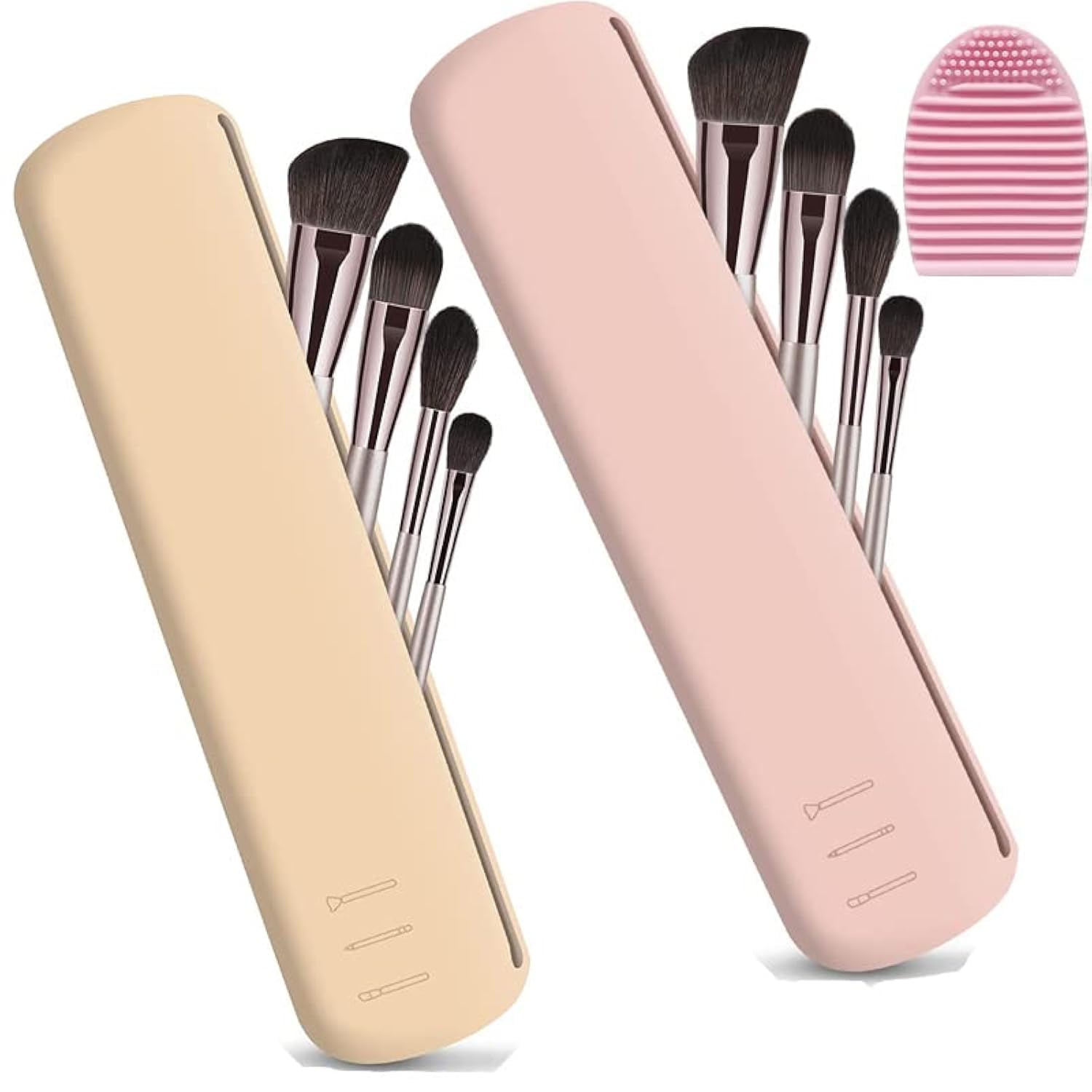 2 Pack Travel Makeup Brush Holder - Waterproof Silicone Cosmetic Organizer Bag with Cleaning Pad, Portable Toiletry Pouch for Makeup Brushes & Beauty Tools | Perfect for Travel, Gym, and Daily Makeup Storage