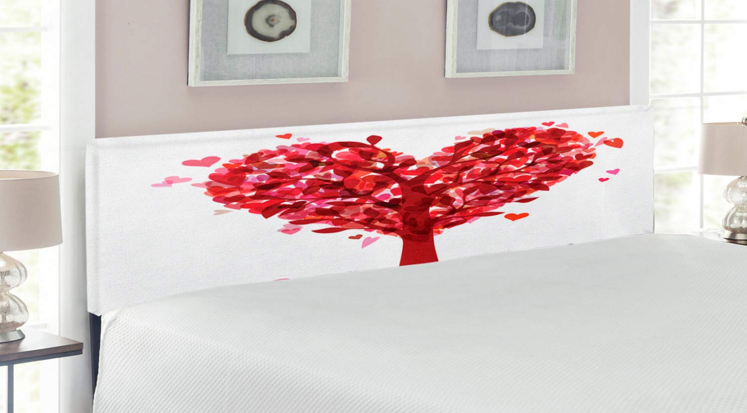 Ambesonne Love Headboard - Vintage Heart-Shaped Tree Design, Upholstered King Size Metal Bed Frame with Memory Foam in Ruby Pink & Purple | Perfect for Romantic Bedrooms, Holiday Decor & Garden-Themed Spaces