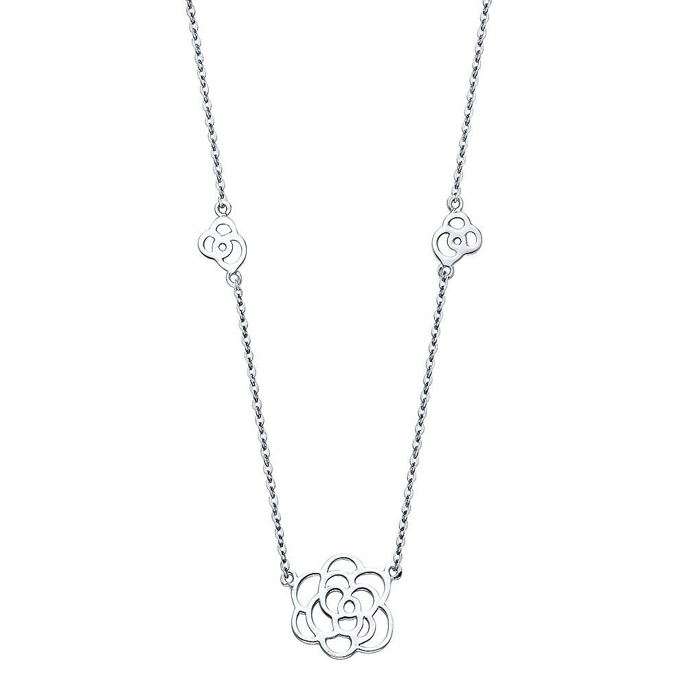 14K White Gold Floral Pendant Necklace for Women - 18 Inch Chain, Elegant Gift for Anniversary, Valentine's Day & Special Occasions