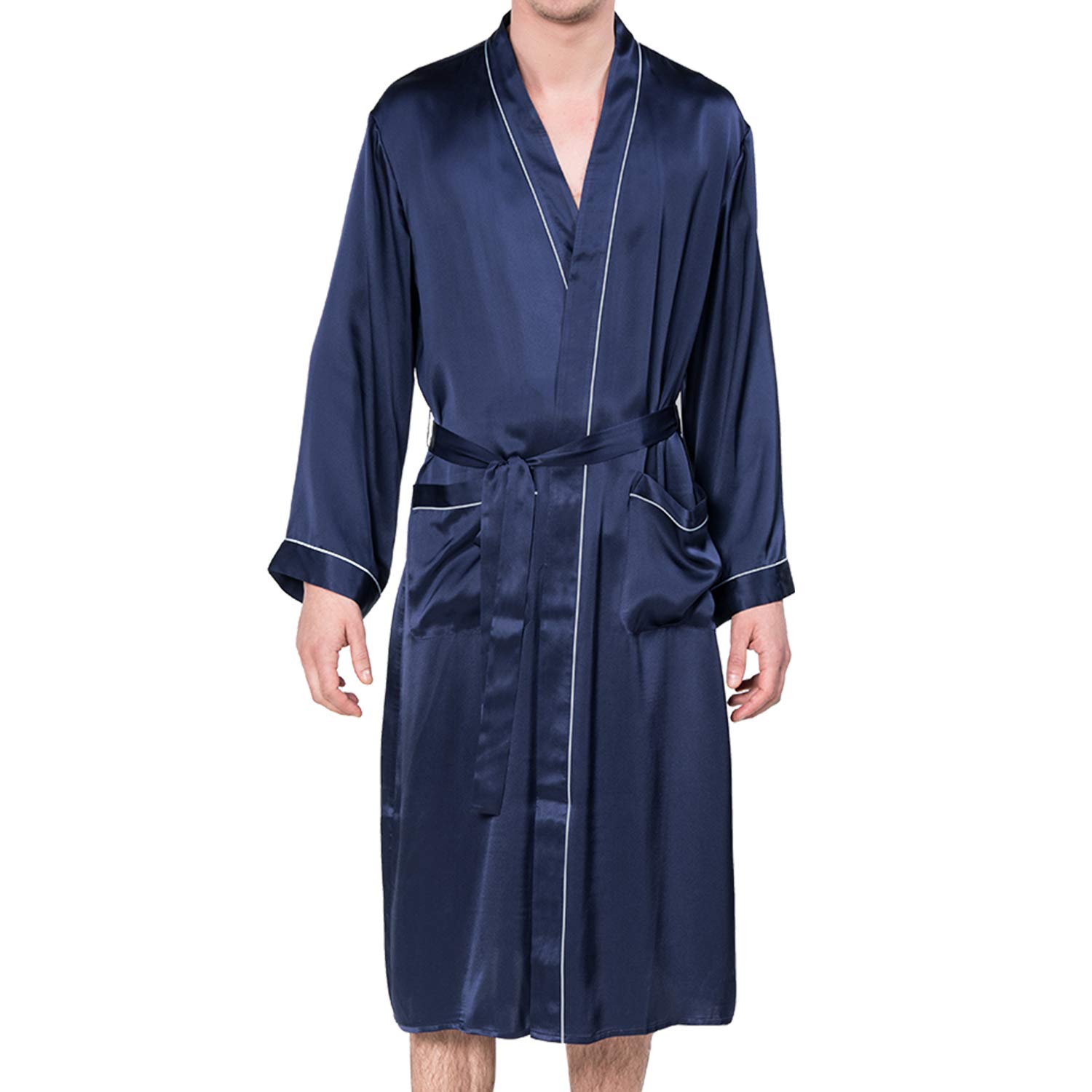 Luxury Mulberry Silk Robe for Men - Lightweight Long Sleeve Bathrobe & Sleepwear - Perfect for Spa, Lounge & Home Relaxation