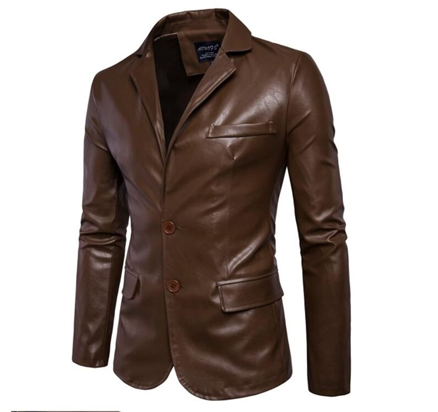 Men's Classic Solid Color PU Leather Jacket - Business Casual Blazer Coat for Office & Formal Occasions | 2021 Trendy Men's Suit Jacket
