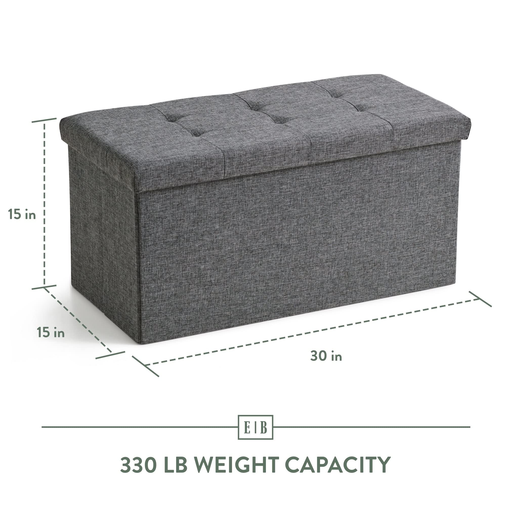 Edenbrook 30 Inch Rectangle Storage Ottoman with Buttonless Tufted Design - Sturdy Foot Rest Bench Holds 330 lbs - Gray Home Decor for Living Room, Bedroom & Nursery Storage Solutions