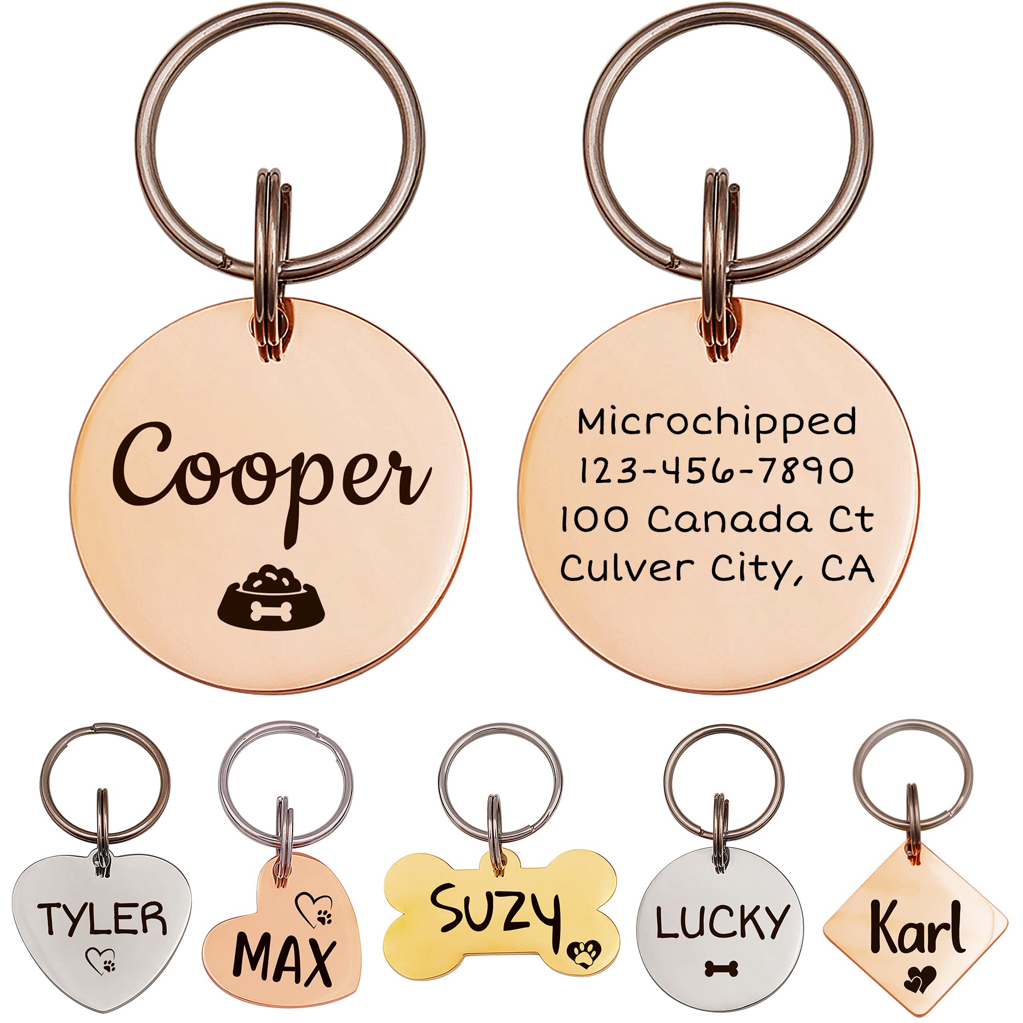 Anavia Personalized Pet ID Tags - Custom Engraved Stainless Steel Dog & Cat Collar Tags, Rose Gold, Large Round Shape - Perfect for Daily Walks, Travel & Pet Safety