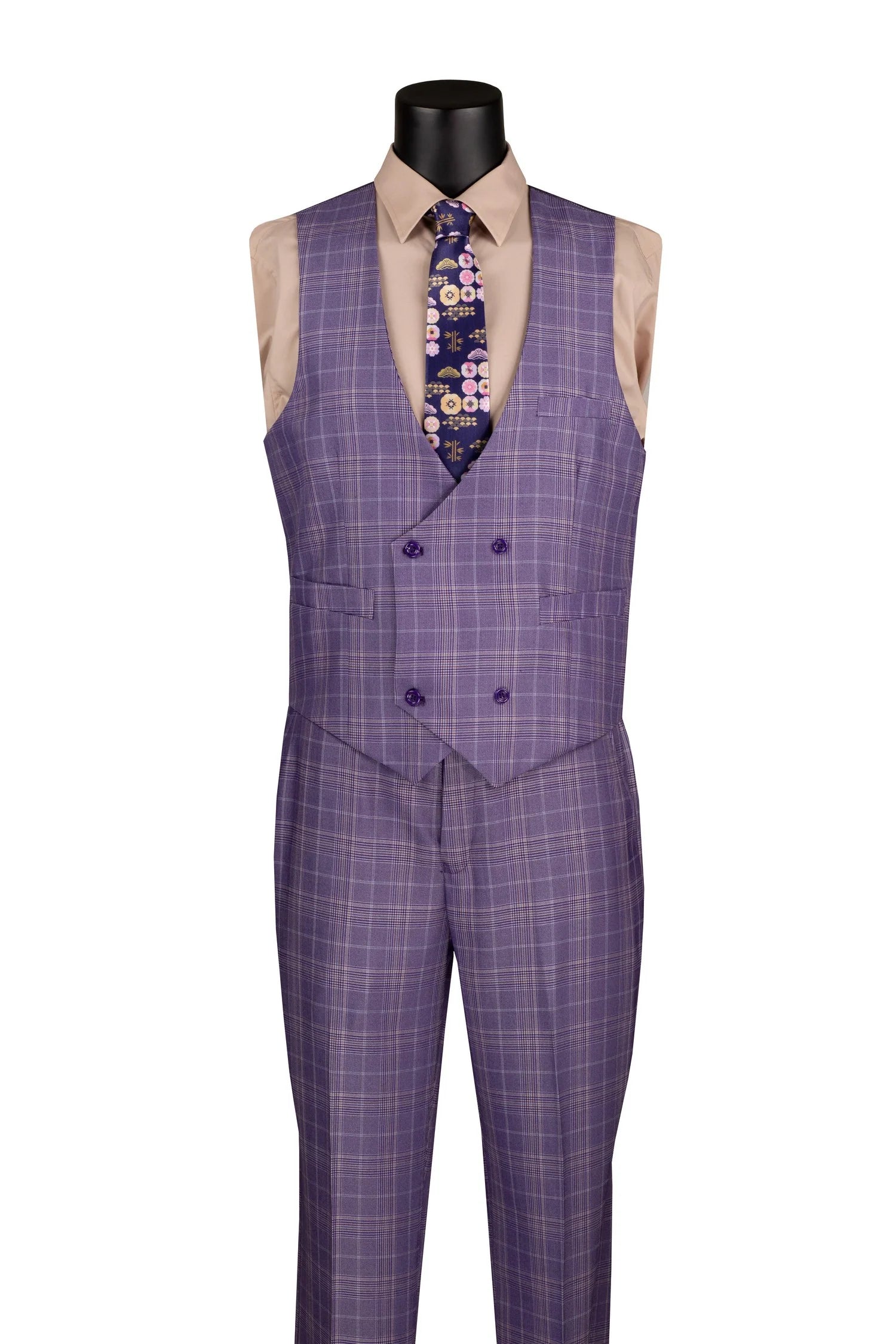 Men's Regular Fit Light Purple Glen Plaid 3-Piece Suit | Formal Business Attire | Wedding, Office & Special Occasion Outfit