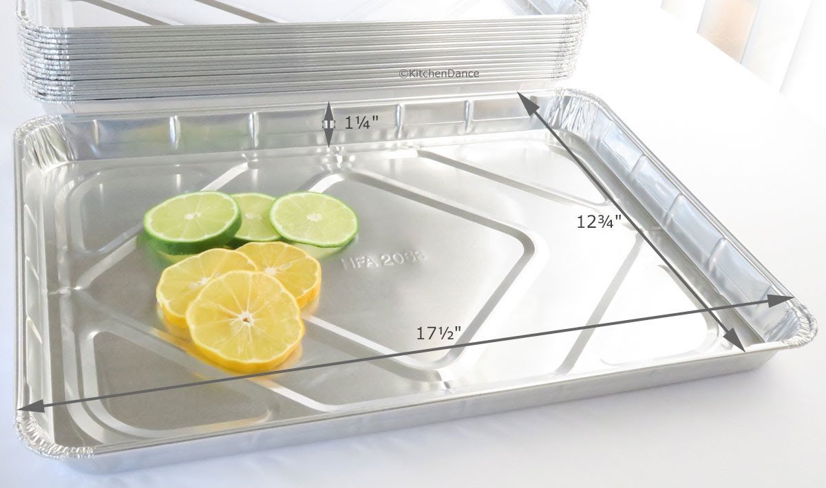 KitchenDance Disposable Aluminum Half Size Sheet Cake Pans - 17.5 x 12.8 Inch Aluminum Foil Baking Pans for Cakes, Cookies, Brownies - Perfect for Baking, Freezing, Serving Food - 100 Count (7300NL) - Ideal for Parties, Catering & Home Baking