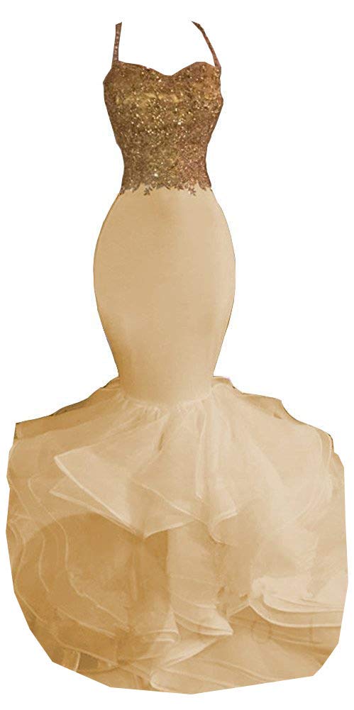 Elegant Women's Mermaid Prom Dresses with Lace Embroidery - Long Evening Gowns in Champagne Color for Formal Events, Homecoming, and Special Occasions