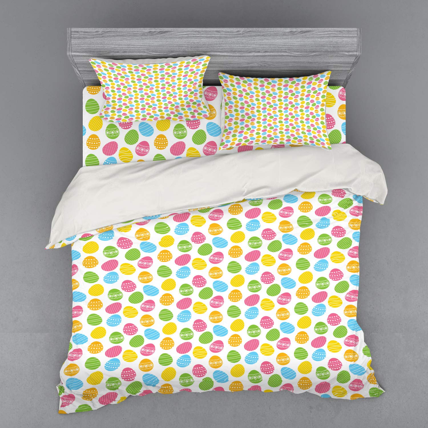 Ambesonne Easter Duvet Cover Set - 4 Piece King Size Bedding Set with Shams & Fitted Sheet, Colorful Spring Holiday Design - Perfect for Easter Decorations, Spring Bedroom Refresh & Seasonal Home Decor