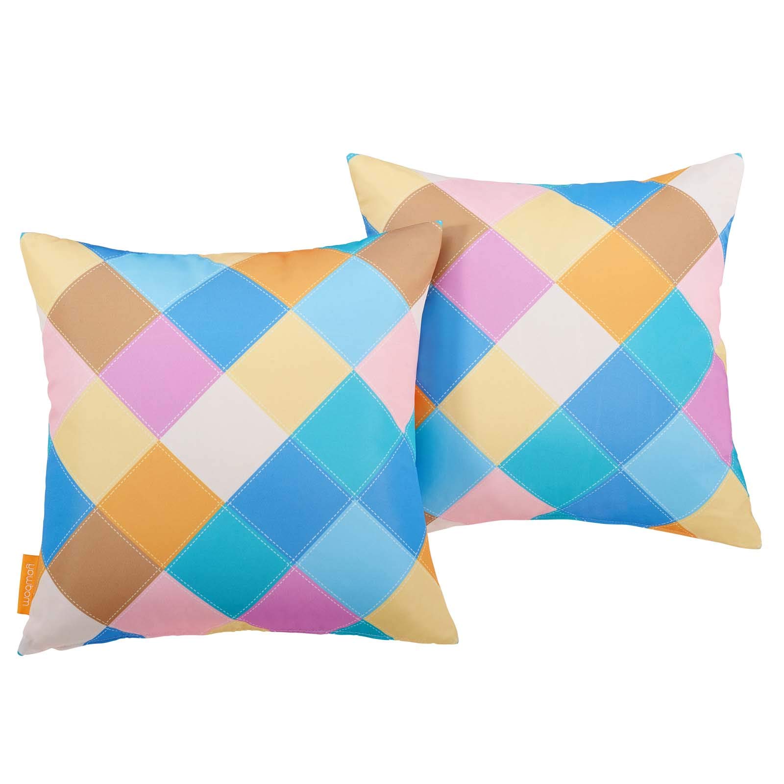 Modern Contemporary Urban Outdoor Patio Balcony Garden Pillow Throw Set of Two, Multi-Color Fabric, Perfect for Cozy Outdoor Seating and Relaxation