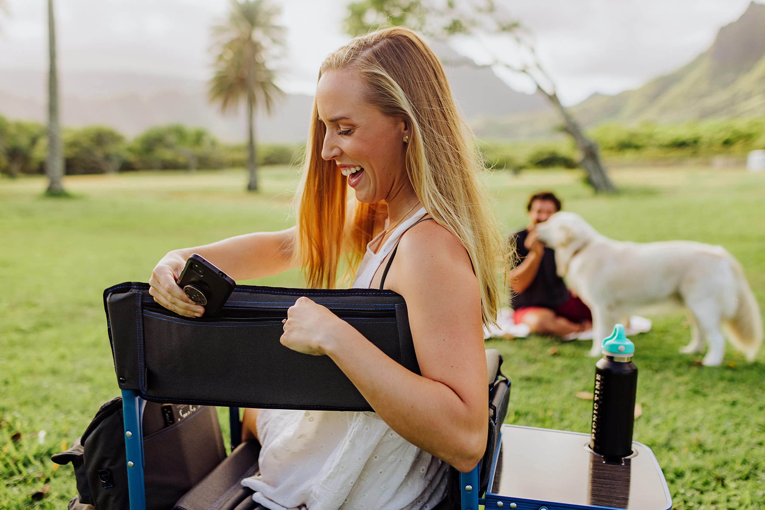 PICNIC TIME Fusion Portable Camping Chair with Detachable Side Table & Insulated Soft Cooler - Heavy Duty Folding Beach Lawn Chair for Adults - Perfect for Outdoor Camping, Beach Trips, Picnics and Backyard Relaxation