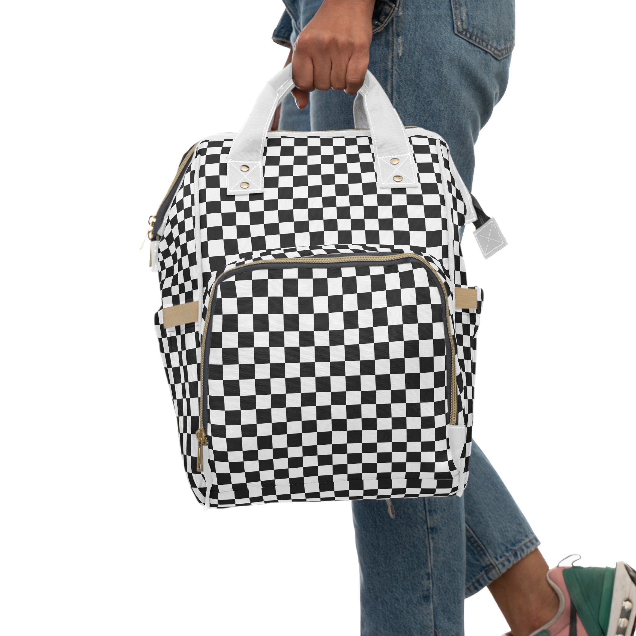 Checkered Diaper Backpack for Moms - Stylish Black & White Baby Bag with Insulated Pockets | Perfect for Nursing, Travel & Daycare Essentials