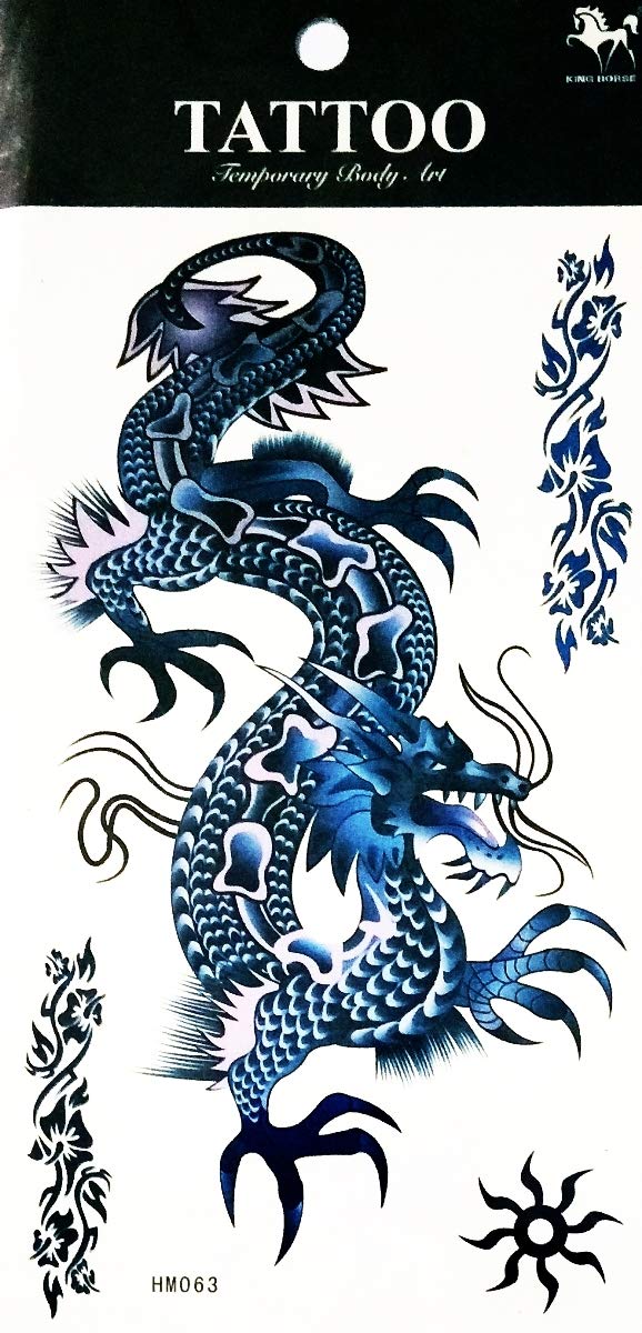NipitShop Large 3D Blue Dragon Temporary Tattoo - Waterproof Fake Body Art Sticker for Men & Women - Perfect for Parties, Halloween, Cosplay & Festivals