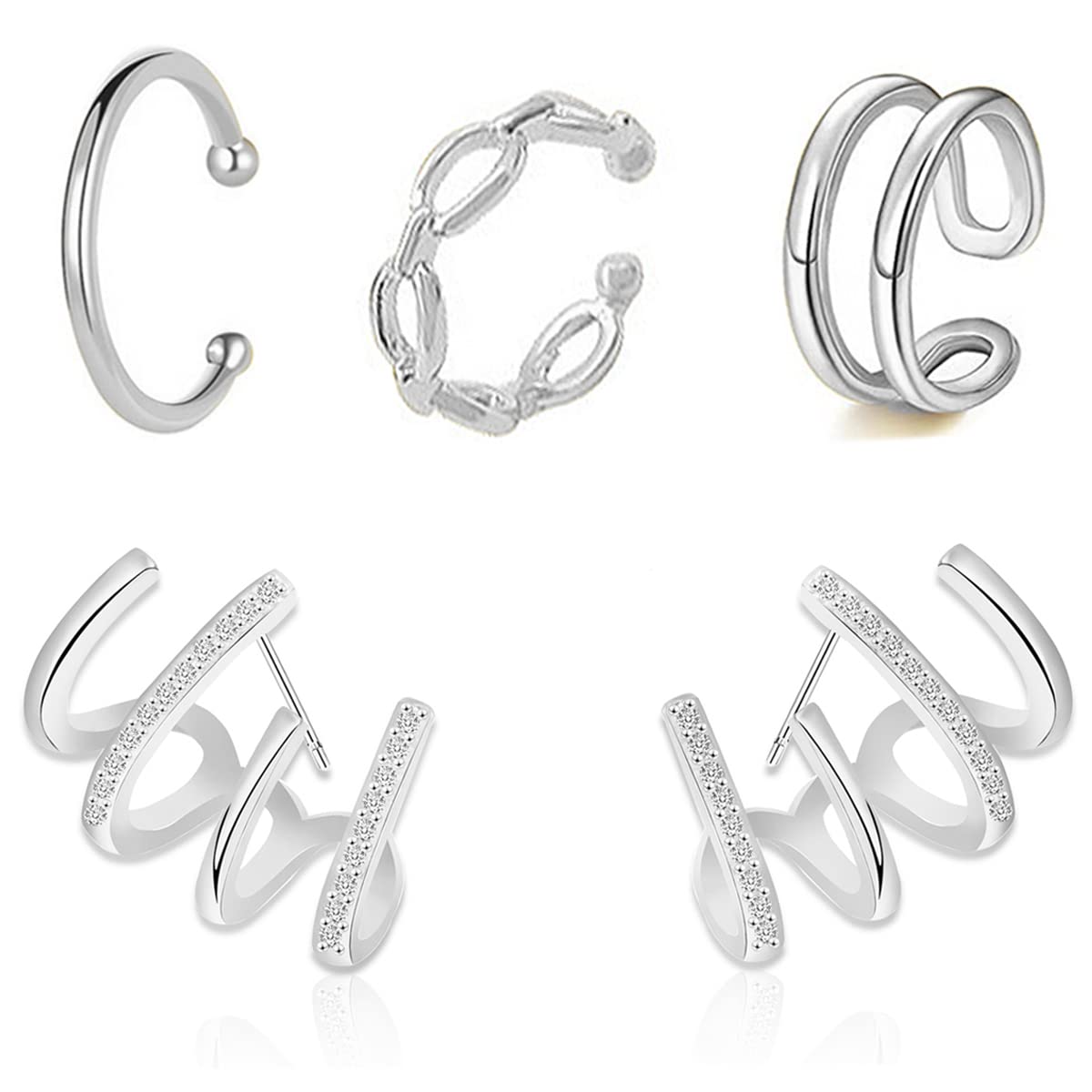 Zircon Claw Earrings Cuff for Women & Girls - Shiny Crystal Hoop Earrings with Four Claw Design - Multiple Piercing Look - Perfect for Parties, Date Nights & Everyday Wear