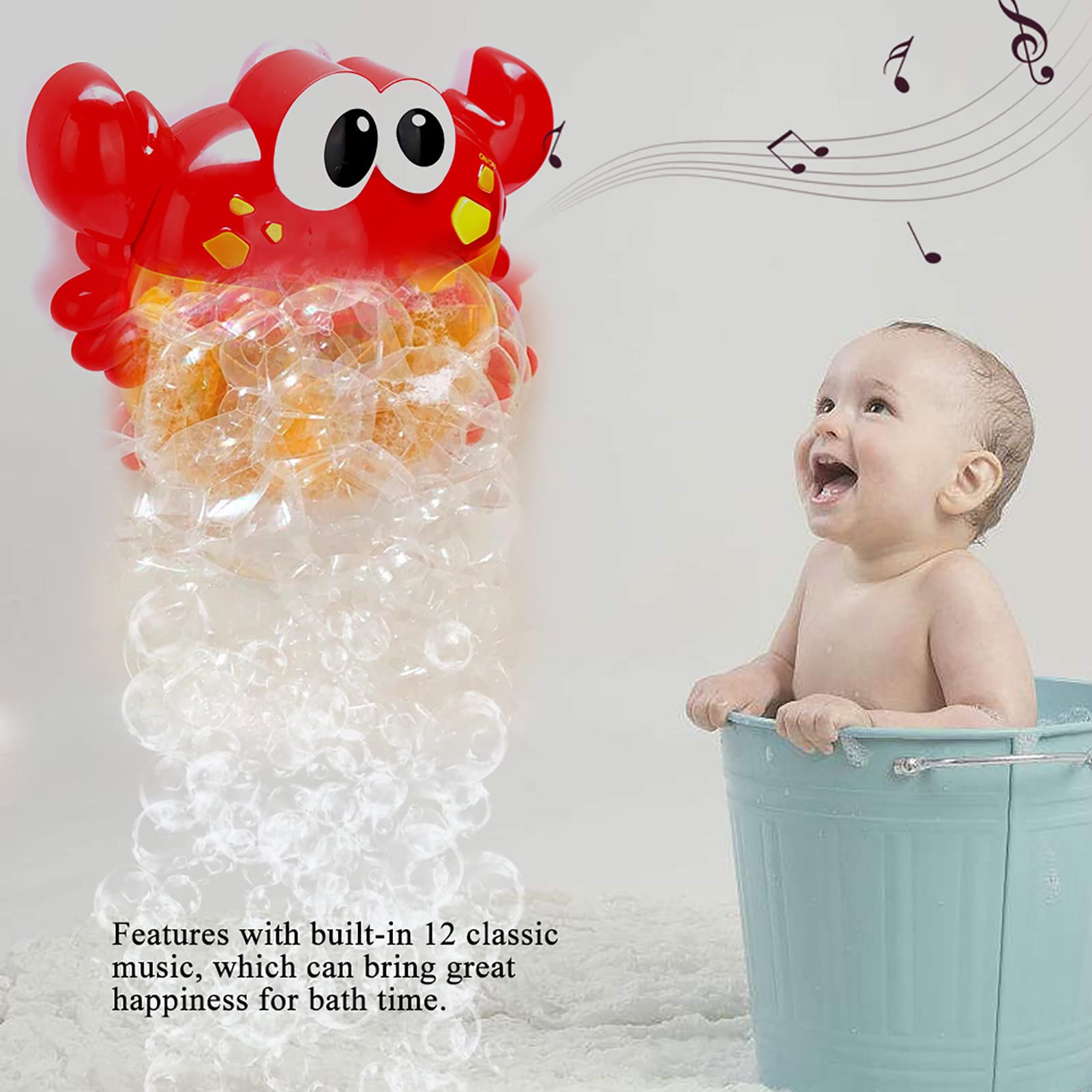 Automatic Crab Bubble Blower Toy for Kids - 12 Baby Songs, Fun Bath & Shower Toy for Toddlers - Perfect for Pool Parties, Beach Days & Bathtime Play