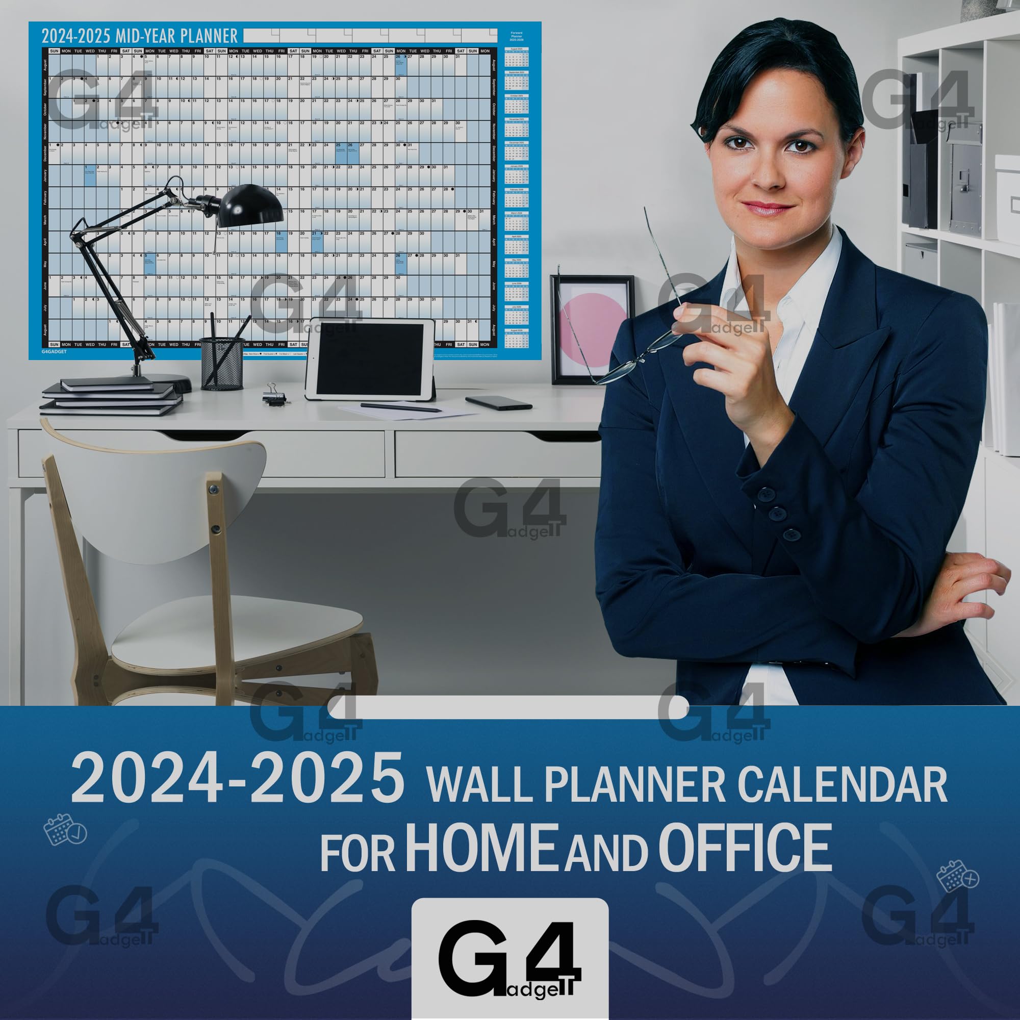G4GADGET Academic Mid Year Planner 2024-2025 | Large A1 Size Wall Calendar (85cm x 58cm) | 13-Month Yearly Planner with UK Holidays | Perfect for Office, Home & School Organization | Great for Students, Teachers & Professionals