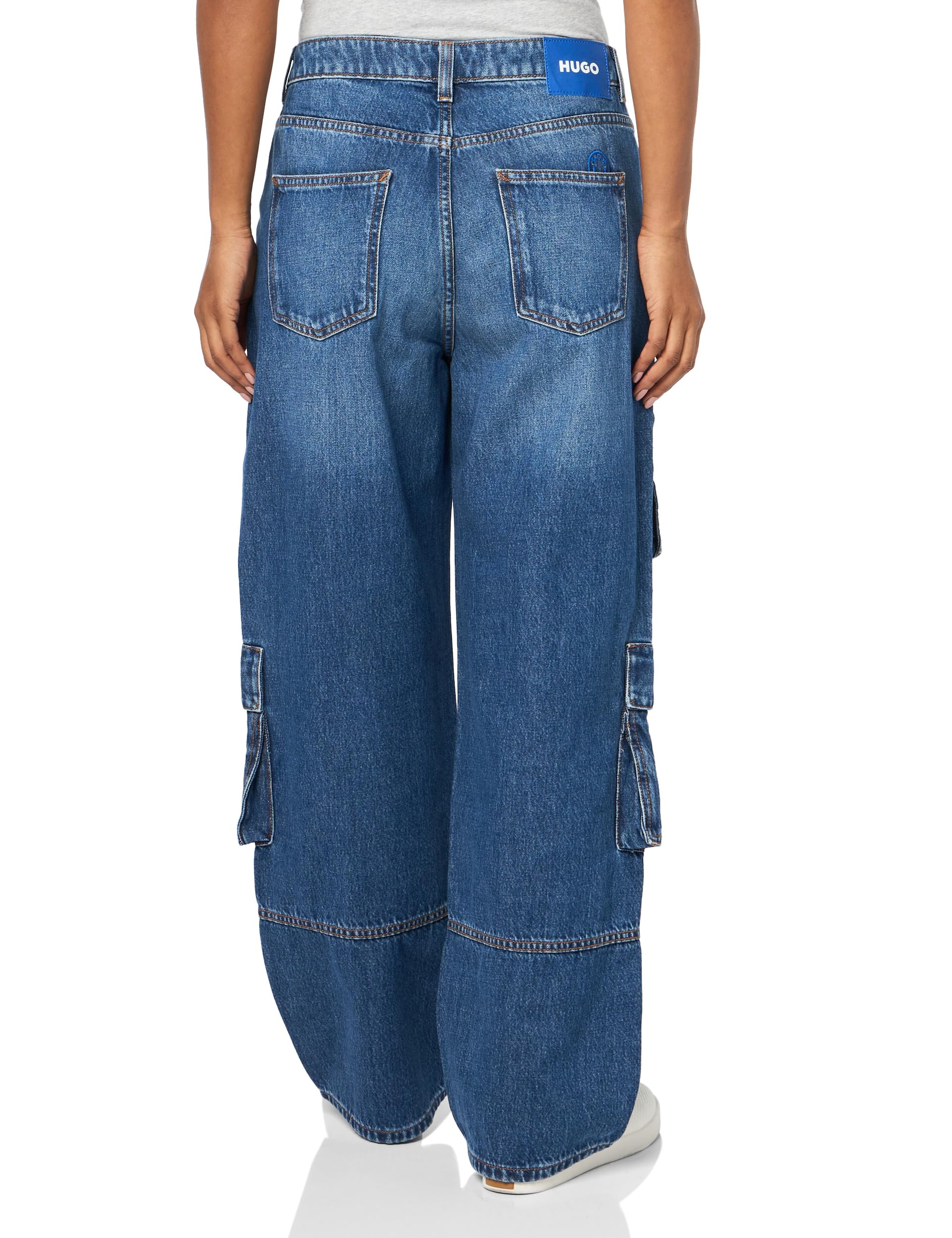 HUGO Women's Cargo Pocket Wide Leg Jeans - High Waist Stretch Denim Pants for Casual & Streetwear Outfits | Perfect for Everyday Wear, Shopping and Weekend Adventures