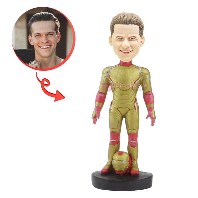 Custom Iron Man Bobblehead Figurine - Personalized Superhero Gift for Dad, Birthday, Father's Day - Fun Desk Decor & Collectible for Marvel Fans