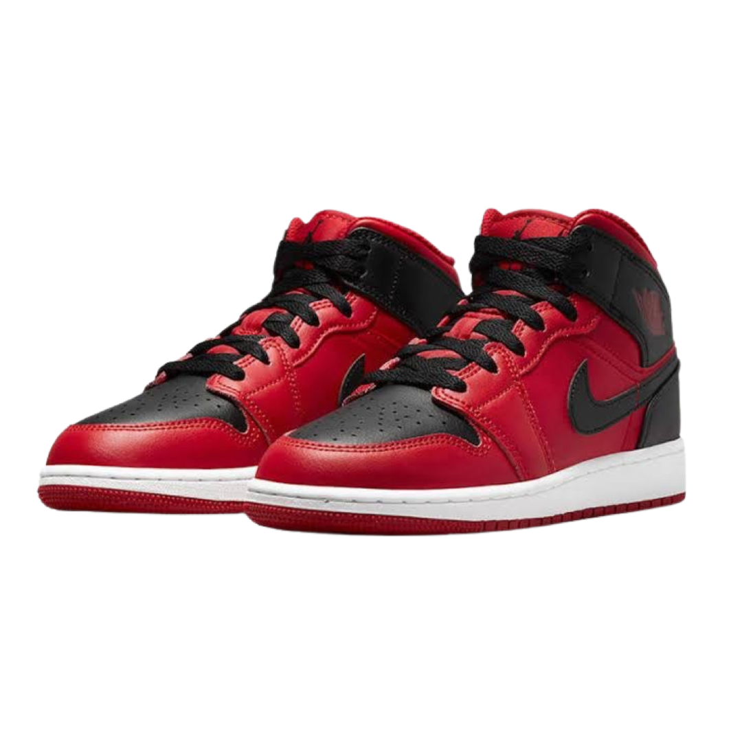 Air Jordan 1 Mid Reverse Bred Black Gym Red White Basketball Shoes - Stylish Sneakers for Men's Streetwear & Gym Workouts