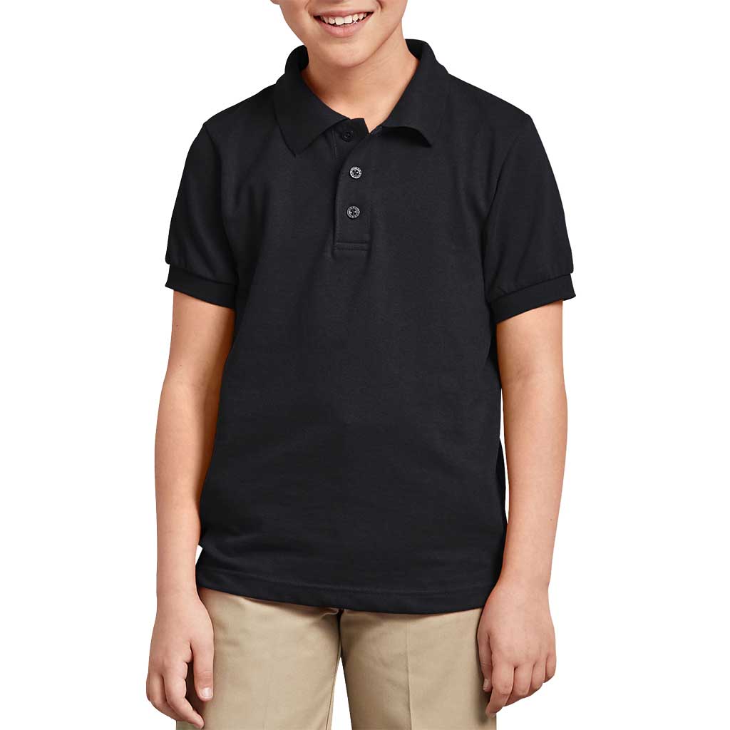 Dickies Youth Pique Polo Shirt for Boys - Classic Black Cotton Short Sleeve Shirt - School Uniform, Casual Wear & Sports Activities
