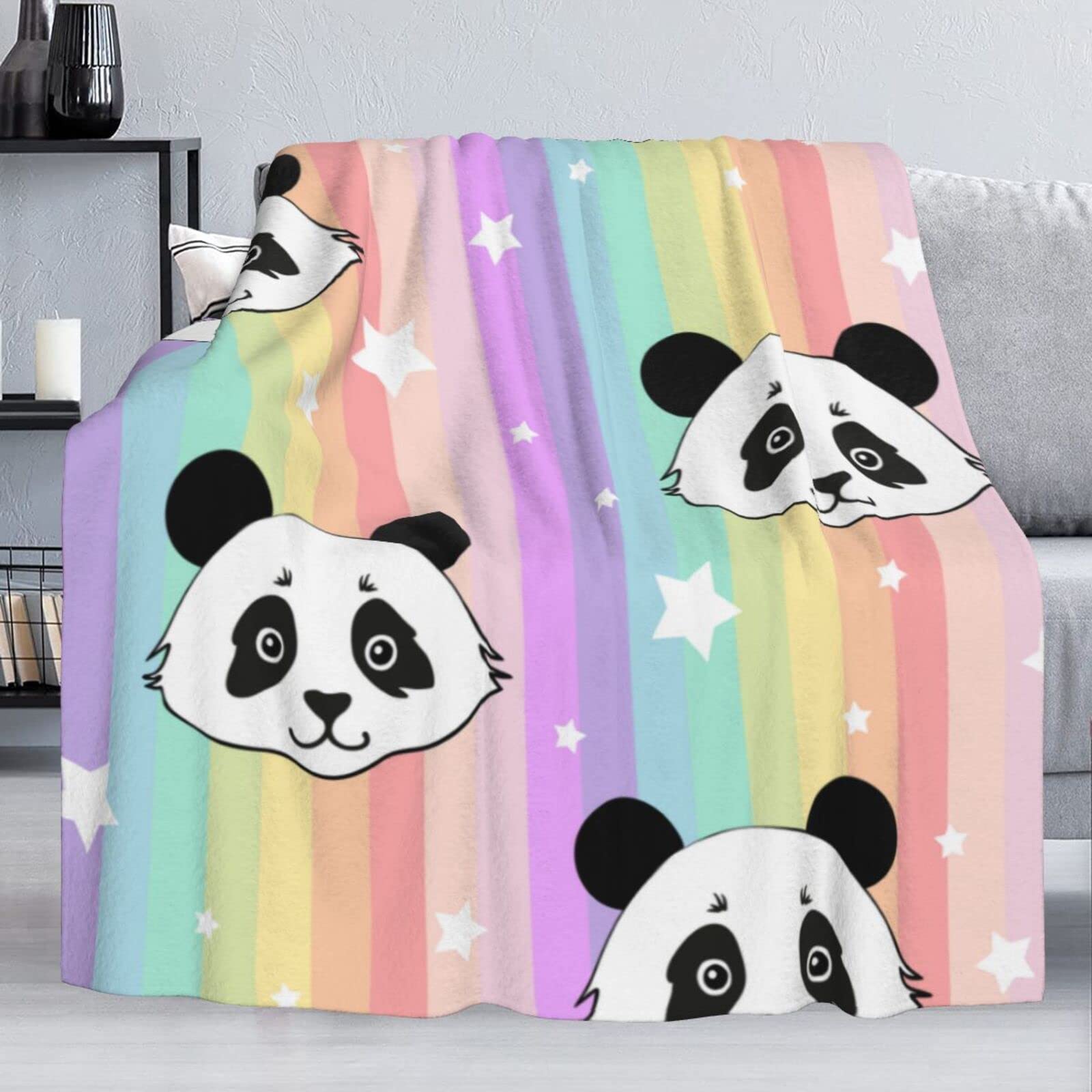 Soft Delerain Flannel Blanket with Cute Panda Design - Lightweight & Cozy 60