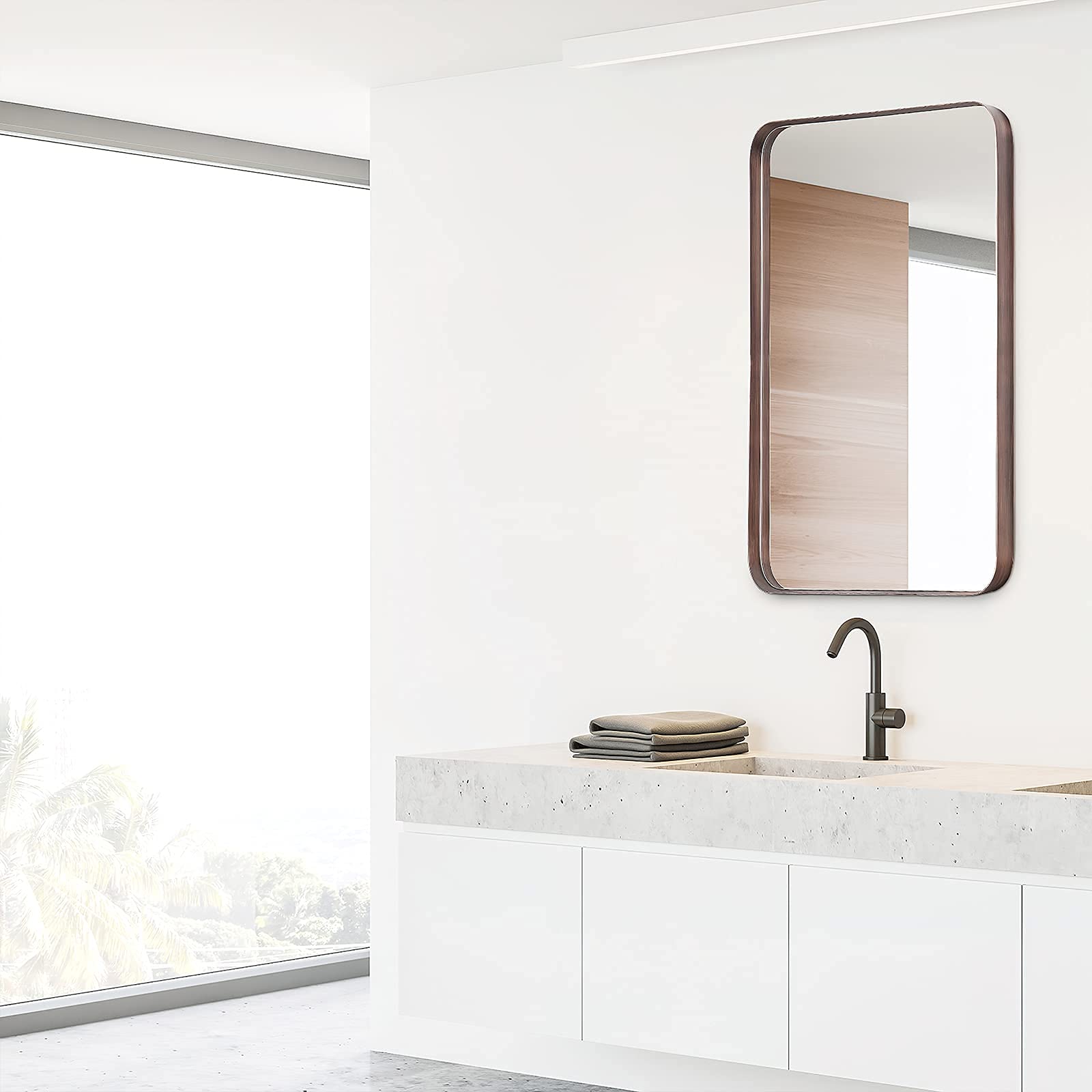 Clavie Bronze Bathroom Mirror 24x36 Inch - Modern Rectangle Wall Mirror for Vanity, Powder Room & Home Decor | Rust-Resistant, Shatterproof Glass