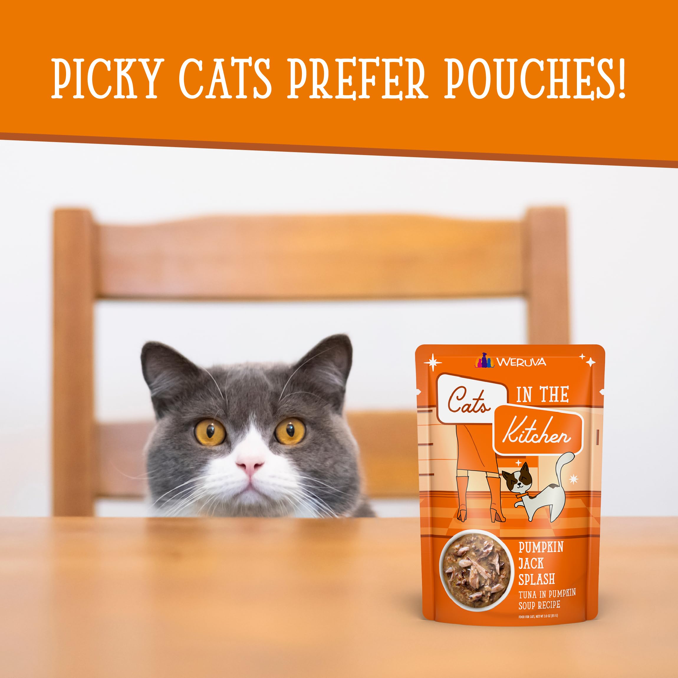Weruva Cats in The Kitchen Pumpkin Jack Splash with Tuna in Pumpkin Soup Cat Food - Grain-Free, Natural Ingredients, 3oz Pouch (Pack of 12) - Perfect for Hydration & Digestive Health for Adult & Senior Cats