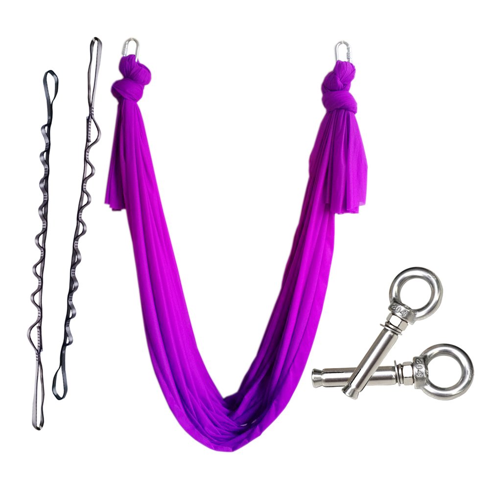 5.5 Yards Aerial Yoga Hammock Swing Set with Carabiner, Daisy Chain & Anchor - Complete Kit for Pilates, Fitness & Home Workouts - Perfect for Yoga Studios, Gyms and Indoor Exercise