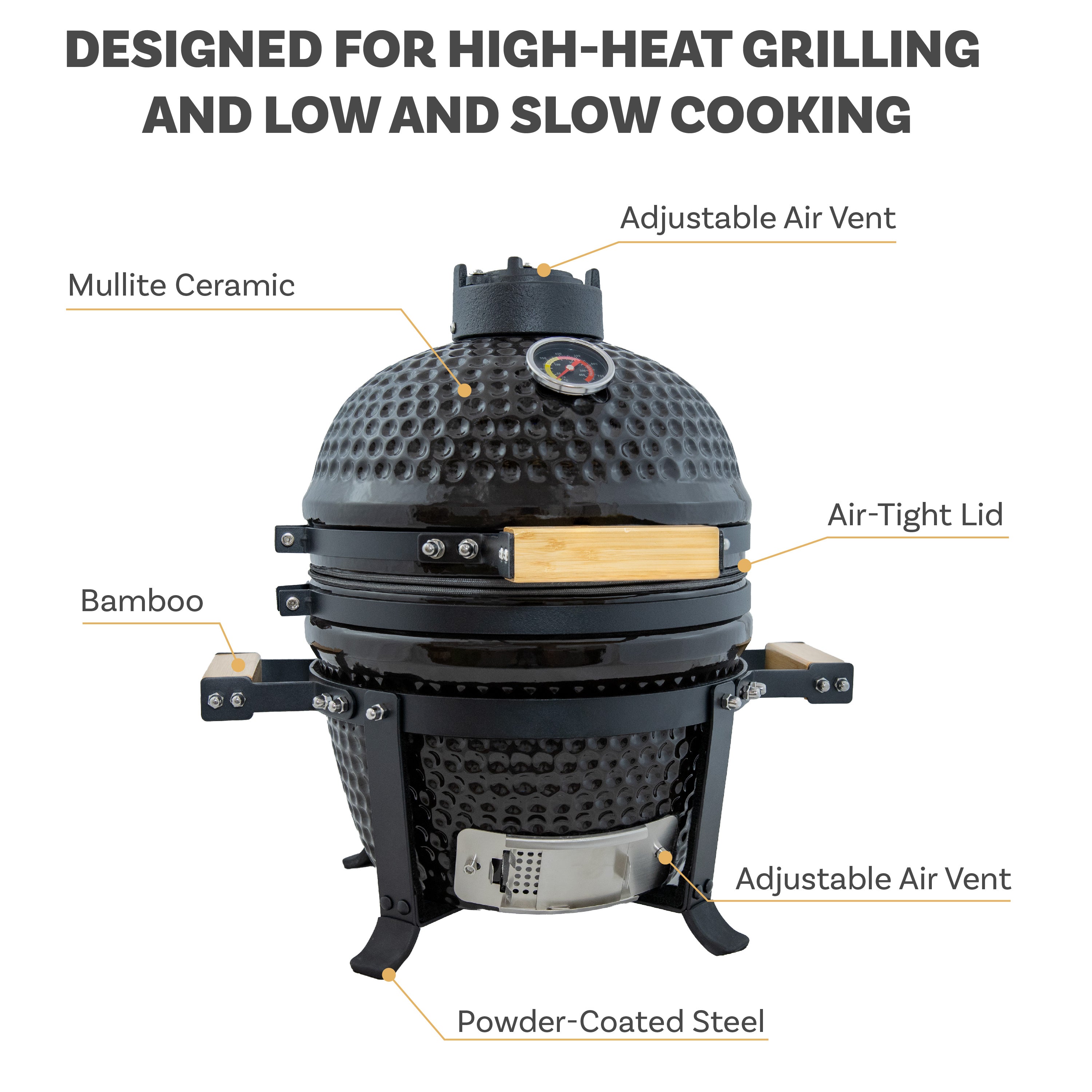 Portable Kamado Charcoal Grill and Smoker with Stand - Outdoor BBQ, Camping & Backyard Cooking - Perfect for Patio, Picnics & Tailgating