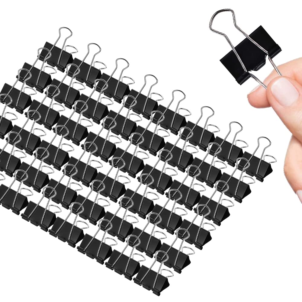 1 Inch (25mm) Black Binder Clips - 48 Pack Small Office Paper Clips with 0.47 Inch Capacity | Perfect for Organizing Documents, School Projects & Office Supplies