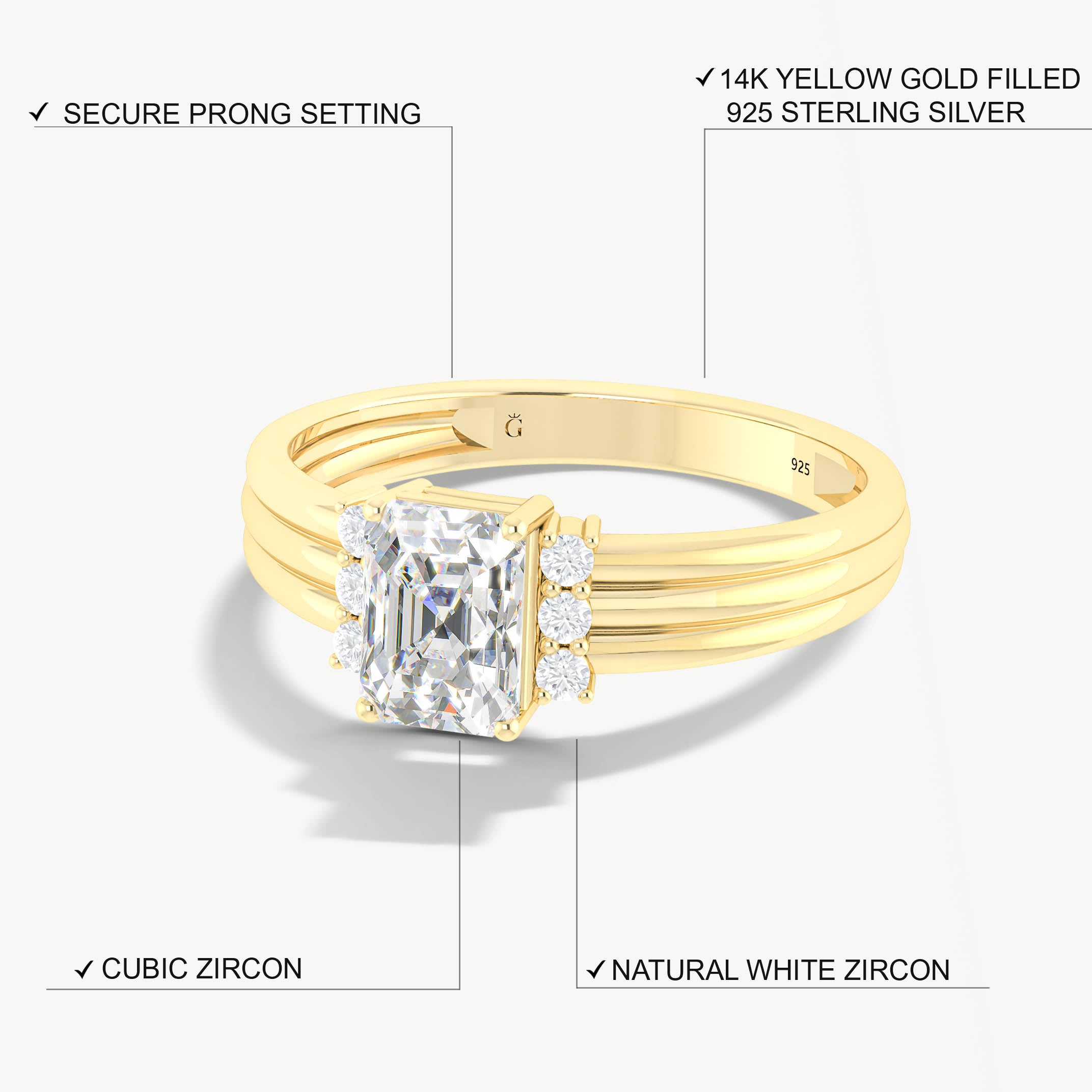 Octagon Simulated Diamond Zircon Engagement Ring for Women - Elegant Cubic Zirconia Wedding Band, Promise Ring, Anniversary Gift for Her