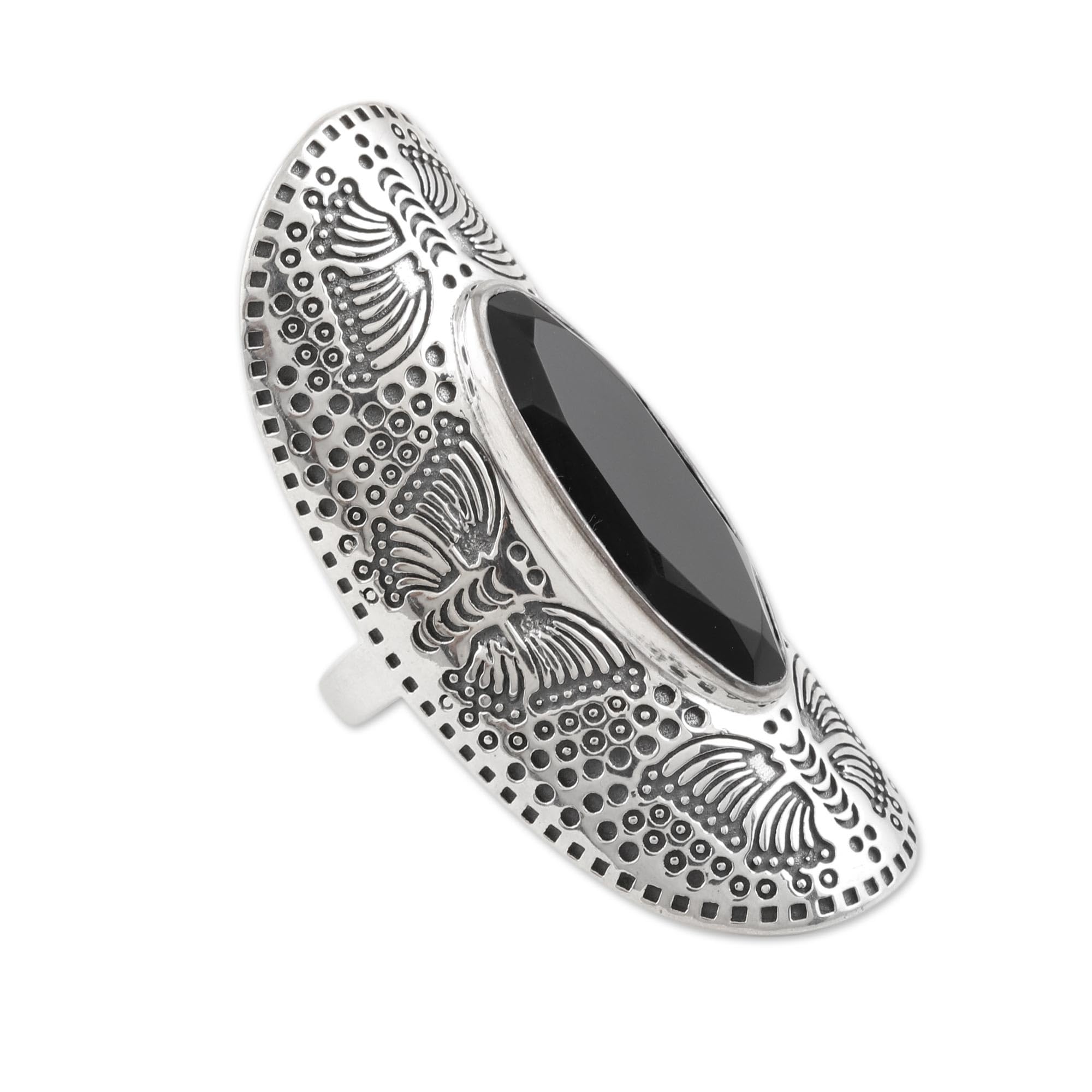Handmade Black Onyx Butterfly Cocktail Ring - .925 Sterling Silver with Single Stone, Artisan Jewelry from India | Perfect for Birthdays, Gifts & Special Occasions