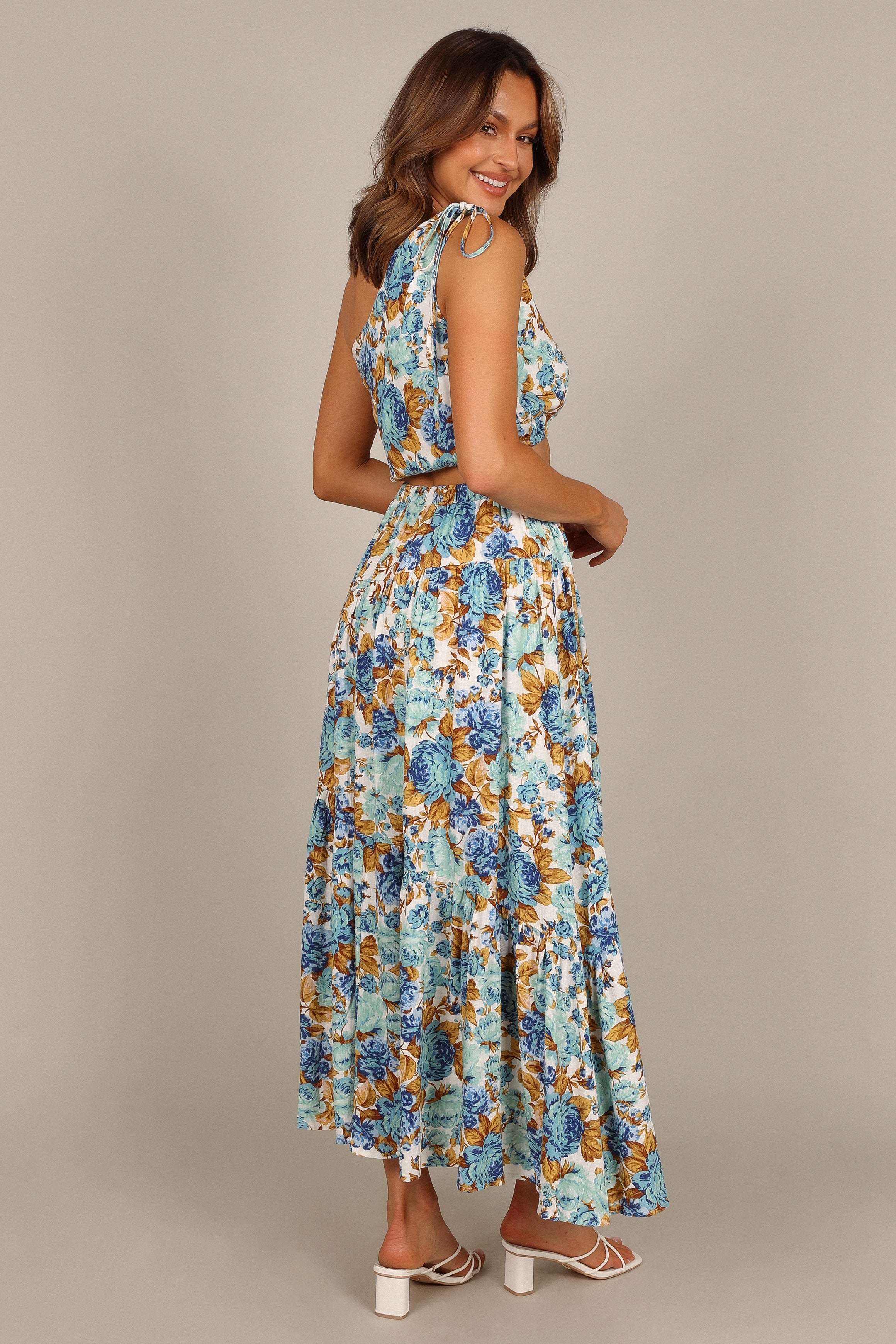 Jules High Waisted Maxi Skirt - Blue Floral Print Women's Long Skirt for Summer, Beach, Boho Style & Casual Outfits