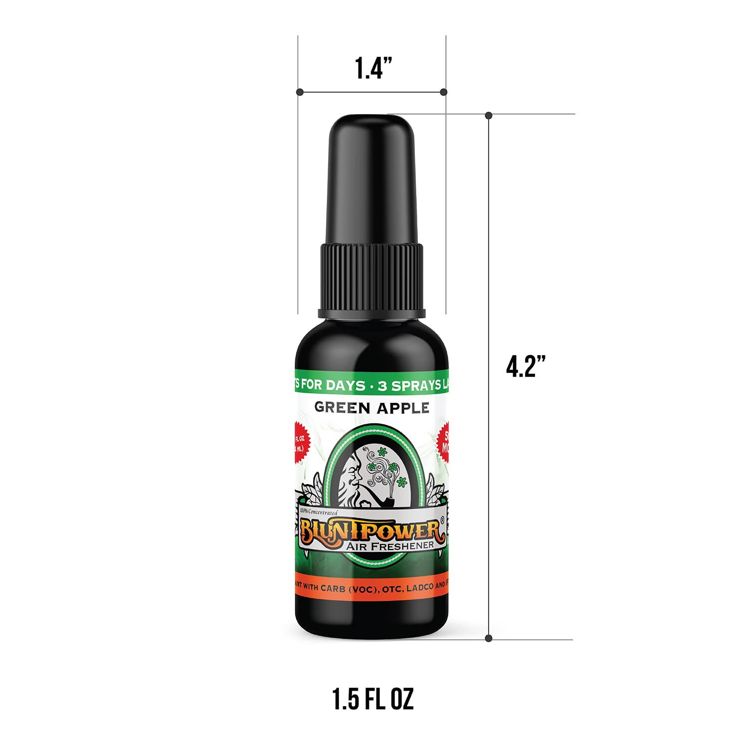 BluntPower Green Apple Scented Air Freshener Spray - Long Lasting Odor Eliminator for Home, Car & Bathroom | Essential Oil Based Diffuser | Perfect for Offices, Gyms & Pet Areas (1 Pack)