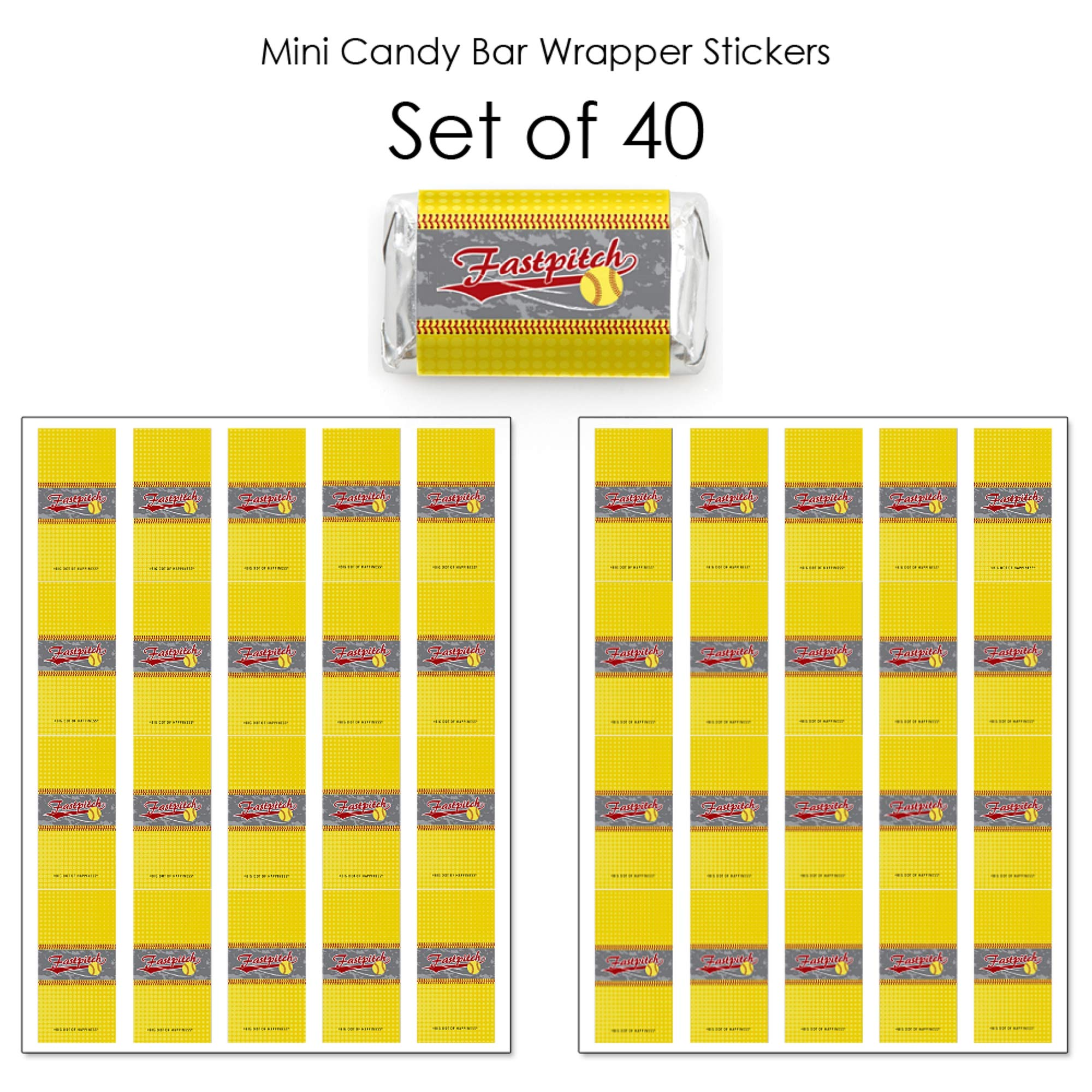 Big Dot of Happiness Grand Slam Fastpitch Softball Mini Candy Bar Wrapper Stickers - 40 Count for Birthday Parties, Baby Showers & Sports Themed Events - Perfect for Team Treats, Party Favors & Game Day Snacks