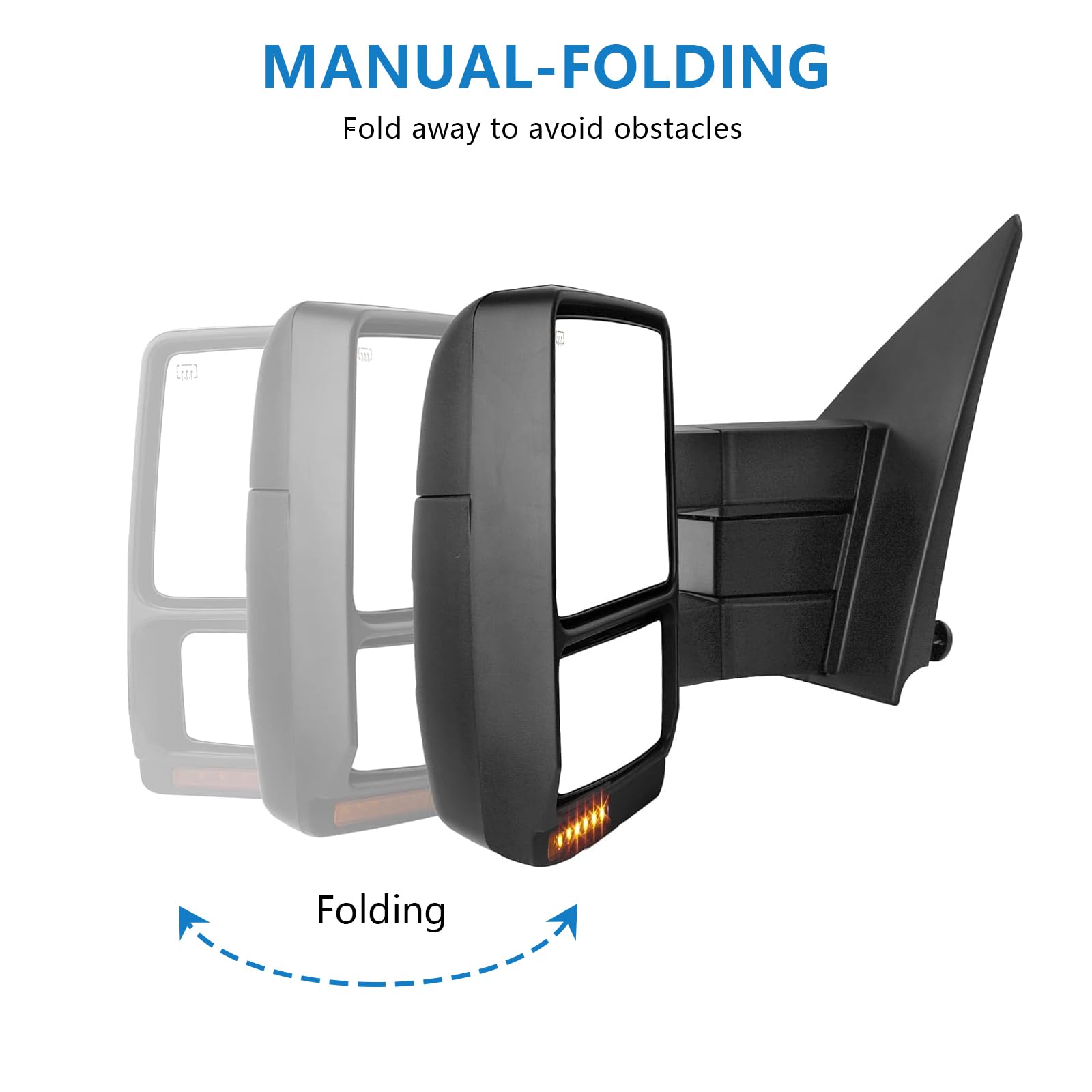 Heated Power Towing Mirrors Pair for 2007-2014 Ford F-150 - Amber Signal, Puddle Light, Convex Lens, Black (Driver & Passenger Side) - Perfect for Towing Trailers, Boats & Heavy Loads