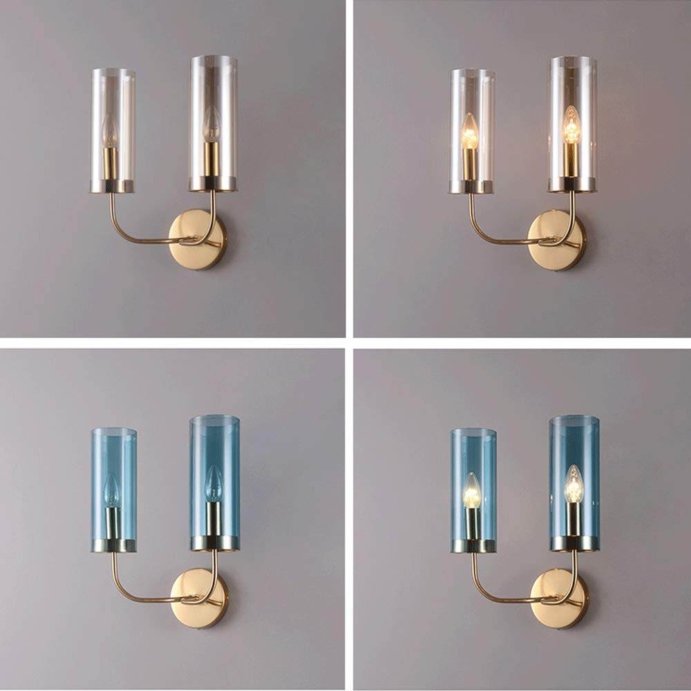 Modern LED Glass Wall Sconce - 2-Light E14 Indoor Wall Lamp for Living Room, Bedroom & Dining Room - Nordic Simple Design - Light Blue - Perfect for Ambient Lighting & Home Decor