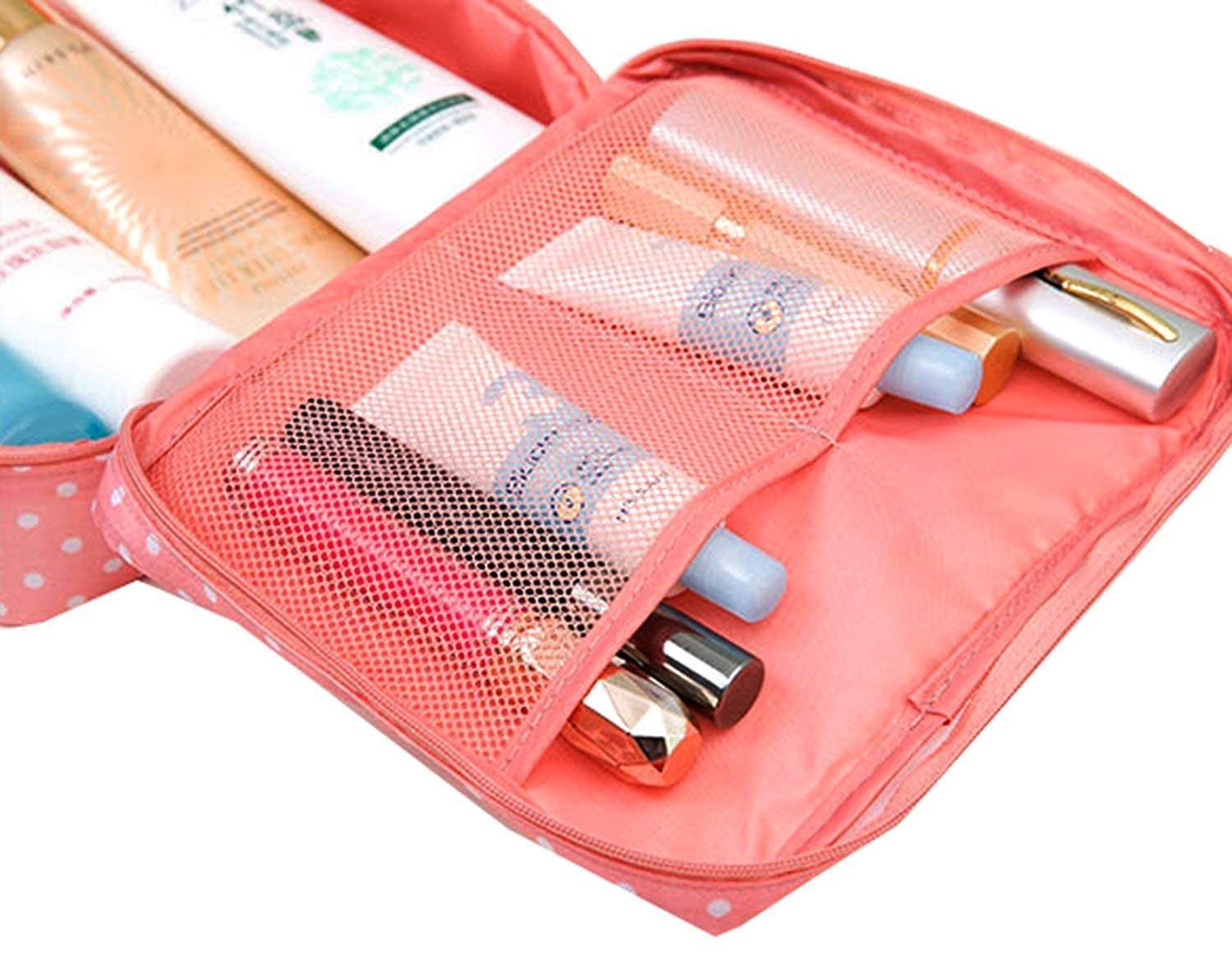 VALAMJI Multipurpose Travel Cosmetic Organizer Bag - Waterproof Makeup Storage Case with Multiple Pockets for Women | Perfect for Toiletries, Jewelry & Travel Essentials (Orange, 1 Pack) - Ideal for Airplane Carry-on, Gym & Vacation Packing