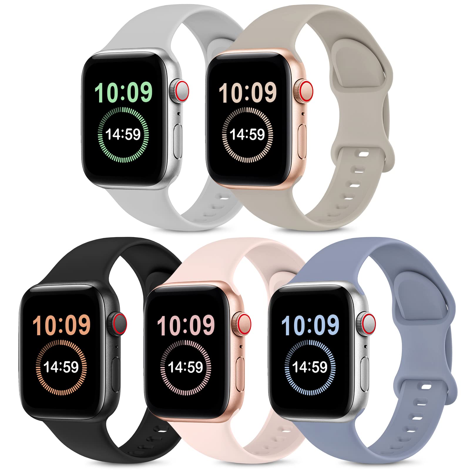 5 Pack Soft Silicone Sport Bands Compatible with Apple Watch 38mm 40mm 41mm 42mm 44mm 45mm 49mm - Replacement Straps for iWatch Ultra SE Series 8/7/6/5/4/3/2/1 - Perfect for Running, Gym & Everyday Wear