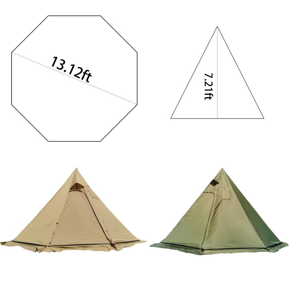 Lightweight 3-4 Person Tipi Hot Tent with Fire Retardant Stove Jack & Snow Skirt - Portable Teepee Tent for Family Camping, Backpacking & Winter Hiking | Perfect for Outdoor Adventures in Cold Weather