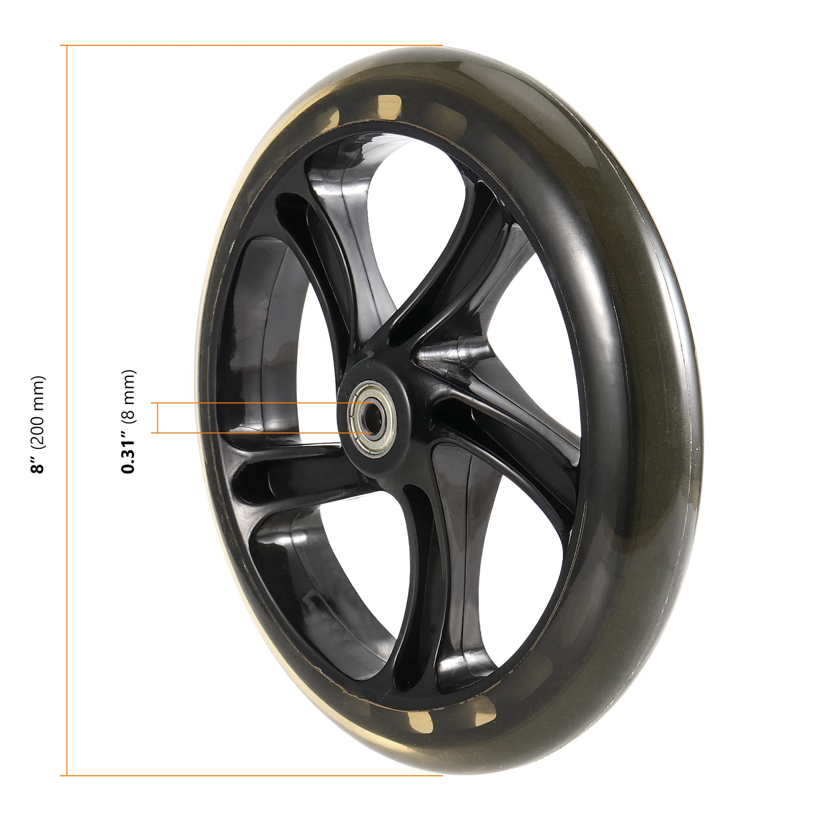 SEUNMUK 4 Pack 8 Inch (200mm) Scooter Replacement Wheels - Solid PU Wheels with ABEC-11 Bearings for Adult & Teen Kick Scooters - Compatible with Most Push Scooters - Perfect for Commuting, School, or Urban Riding (Black)
