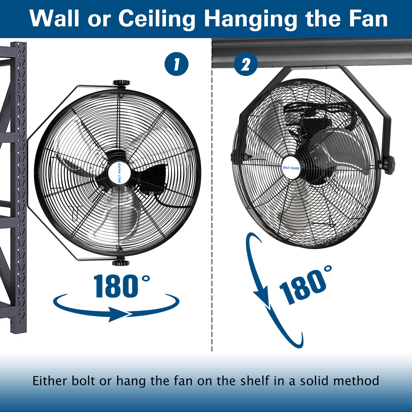 BILT HARD 20 Inch High Velocity Industrial Wall Fan - 4600 CFM, 3-Speed Adjustable, Sealed Motor, Wall Mount Fan (2 Pack) - Perfect for Warehouses, Garages, Workshops, and Large Spaces