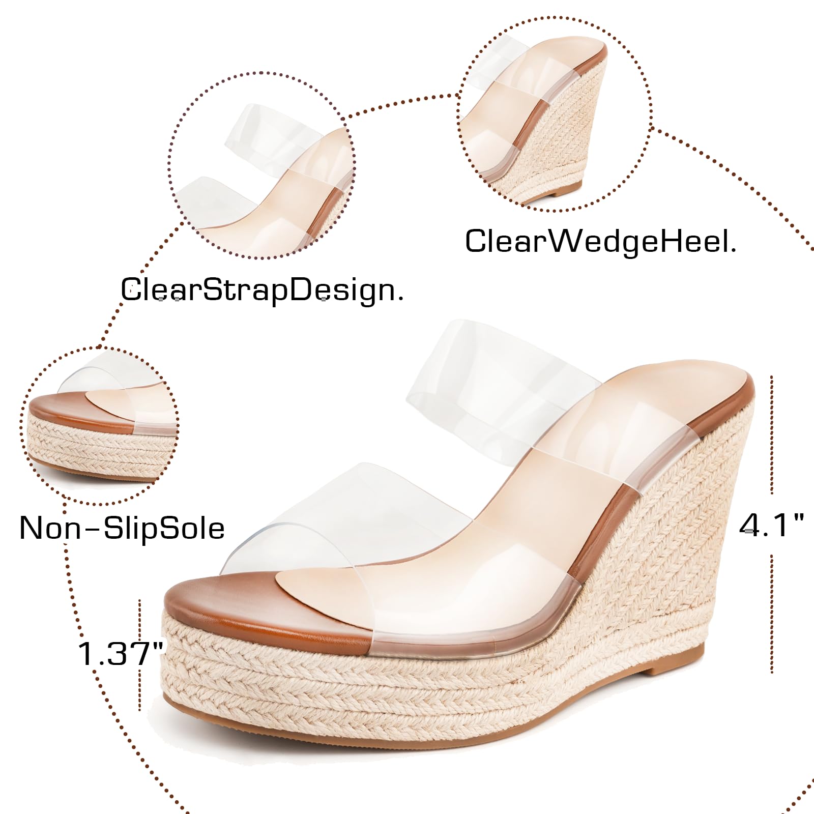 WIRALOMI Women's Clear Wedge Heel Sandals - Slip On Espadrilles Platform Slides with Crystal Details for Summer Beach & Vacation Wear