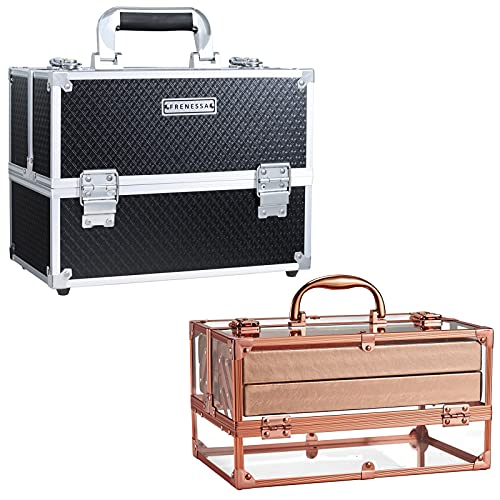 Professional Makeup Train Case with Large Bottom - Jewelry Storage & Display Organizer for Women | Perfect for Travel, Salon, and Home Vanity Organization